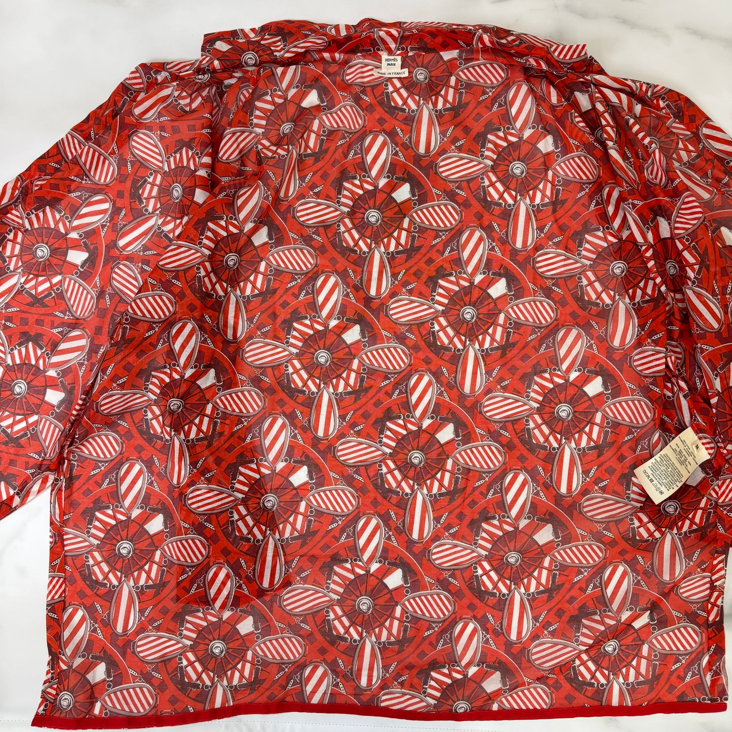 鑑定済み【 美品 】エルメス シャツ 38 ( Mサイズ程度 ) レッド コットン ビーチウェアコレクション 半袖 シャツ