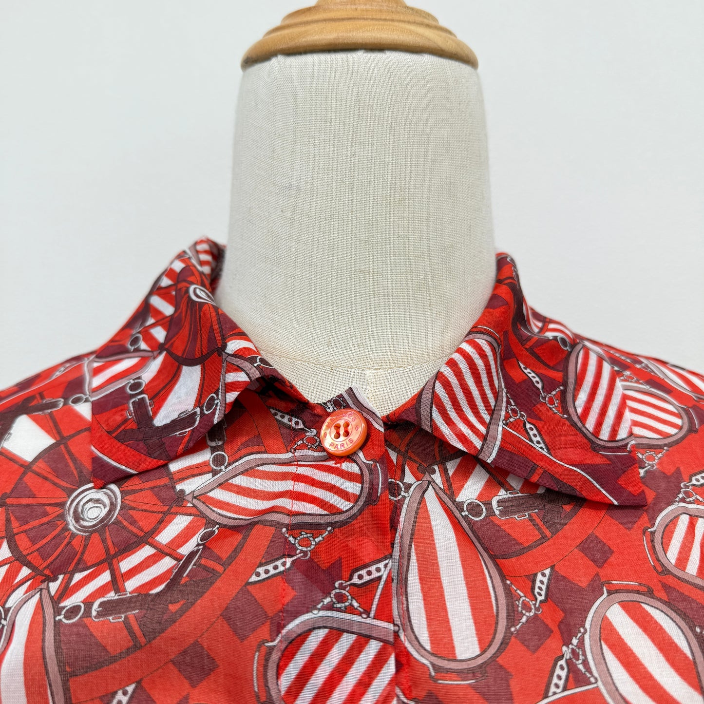 鑑定済み【 美品 】エルメス シャツ 38 ( Mサイズ程度 ) レッド コットン ビーチウェアコレクション 半袖 シャツ
