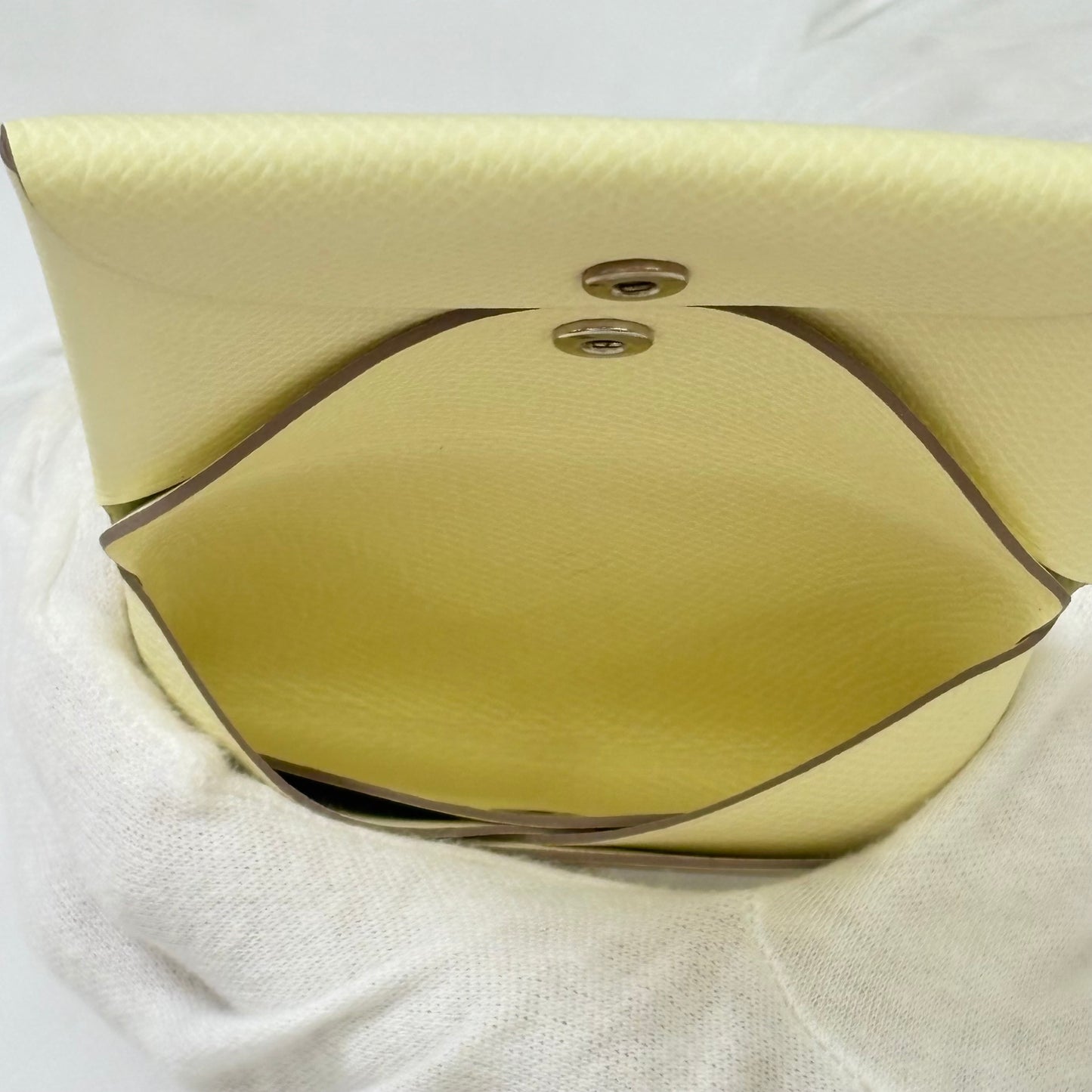 鑑定済み【 美品 】エルメス 《 カルヴィデュオ 》ジョーヌミルトン イエロー  レザー W刻印 カードケース 財布 コインケース