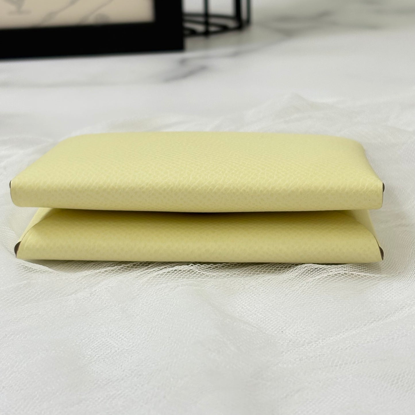 鑑定済み【 美品 】エルメス 《 カルヴィデュオ 》ジョーヌミルトン イエロー  レザー W刻印 カードケース 財布 コインケース