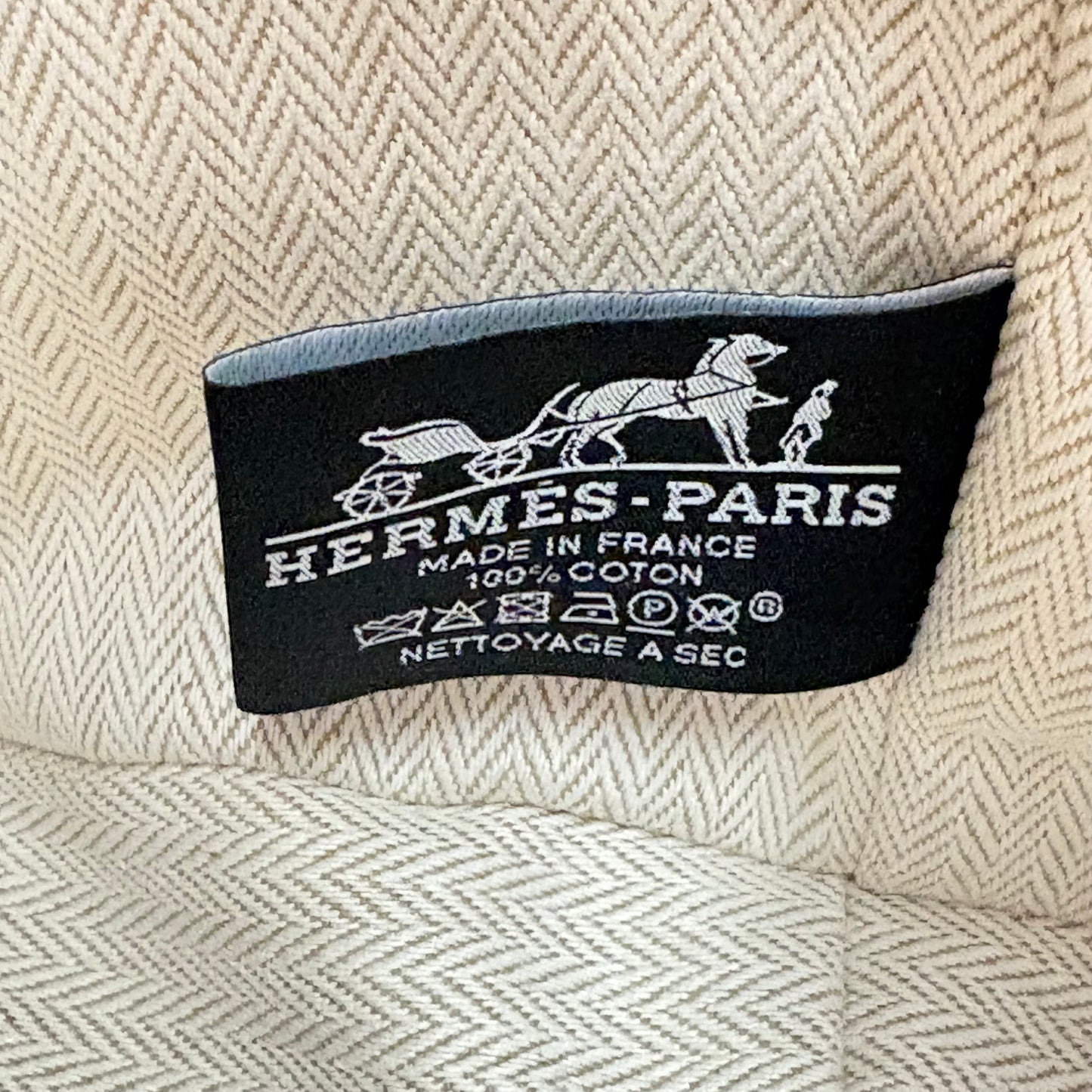 鑑定済み【 美品 】エルメス 《 ブリッド・ア・ブラック 》 GM ナチュラル ベージュ グレー シルバー金具 コットン ハンドバッグ ポーチ Hロゴ