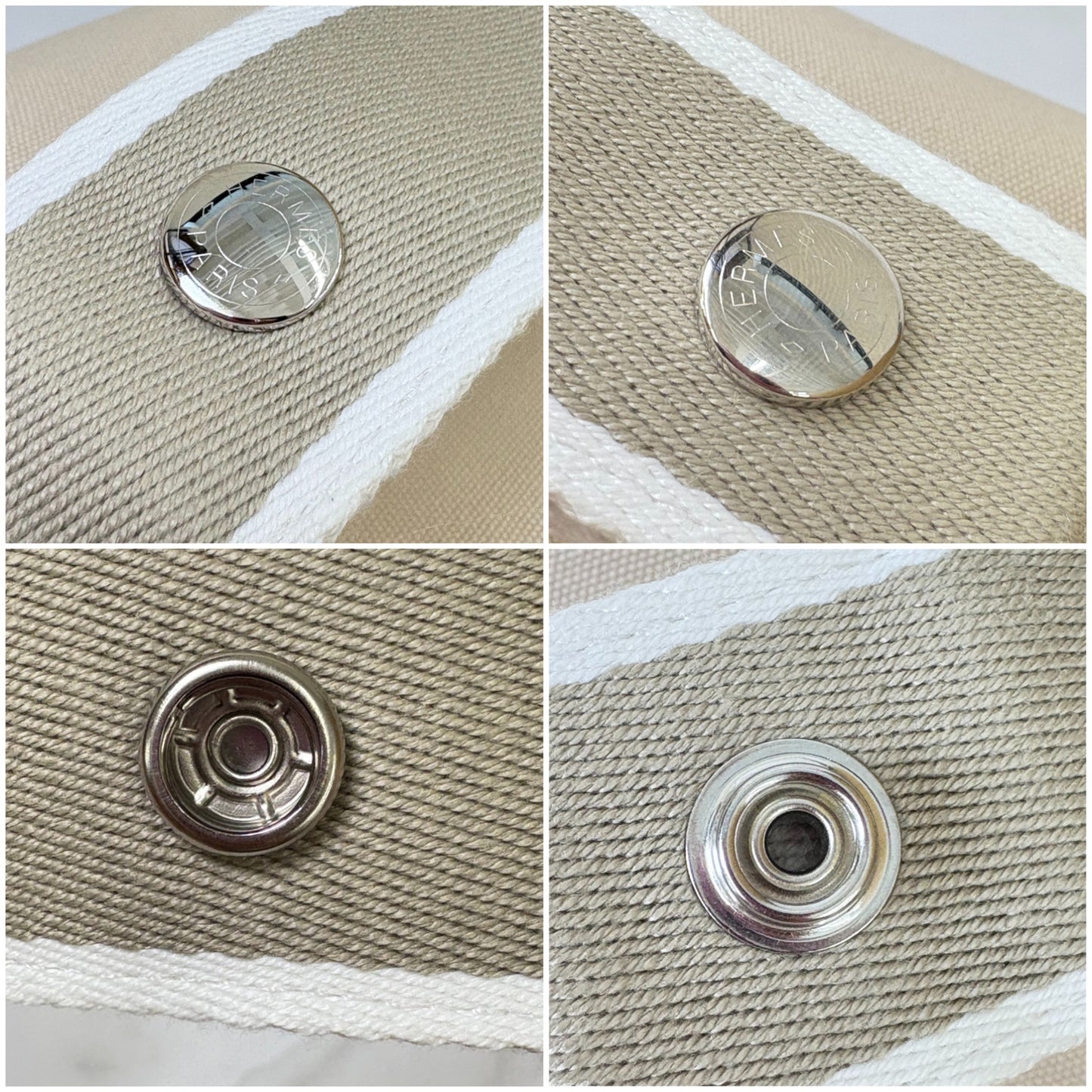鑑定済み【 美品 】エルメス 《 ブリッド・ア・ブラック 》 GM ナチュラル ベージュ グレー シルバー金具 コットン ハンドバッグ ポーチ Hロゴ