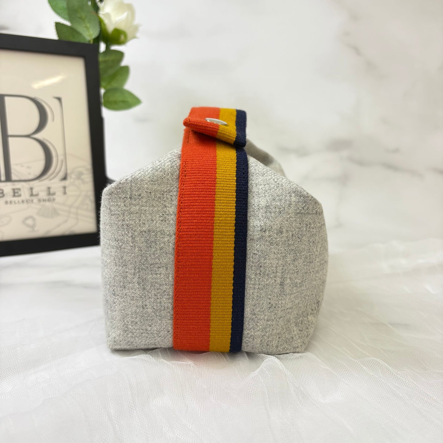 鑑定済み【 美品 】エルメス 《 ブリッド・ア・ブラック 》 PM グレー オレンジ シルバー金具 ウール ハンドバッグ ポーチ Hロゴ