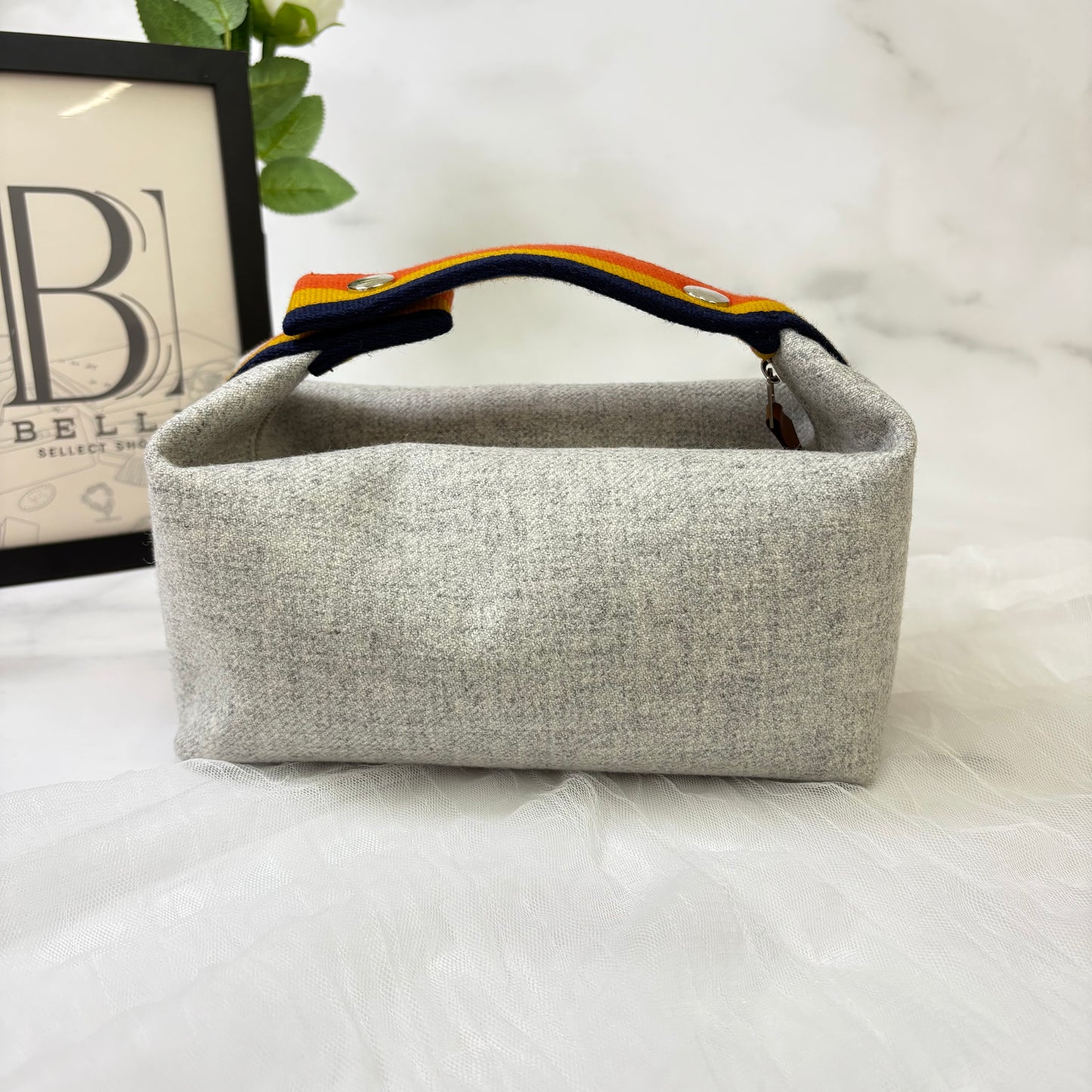 鑑定済み【 美品 】エルメス 《 ブリッド・ア・ブラック 》 PM グレー オレンジ シルバー金具 ウール ハンドバッグ ポーチ Hロゴ