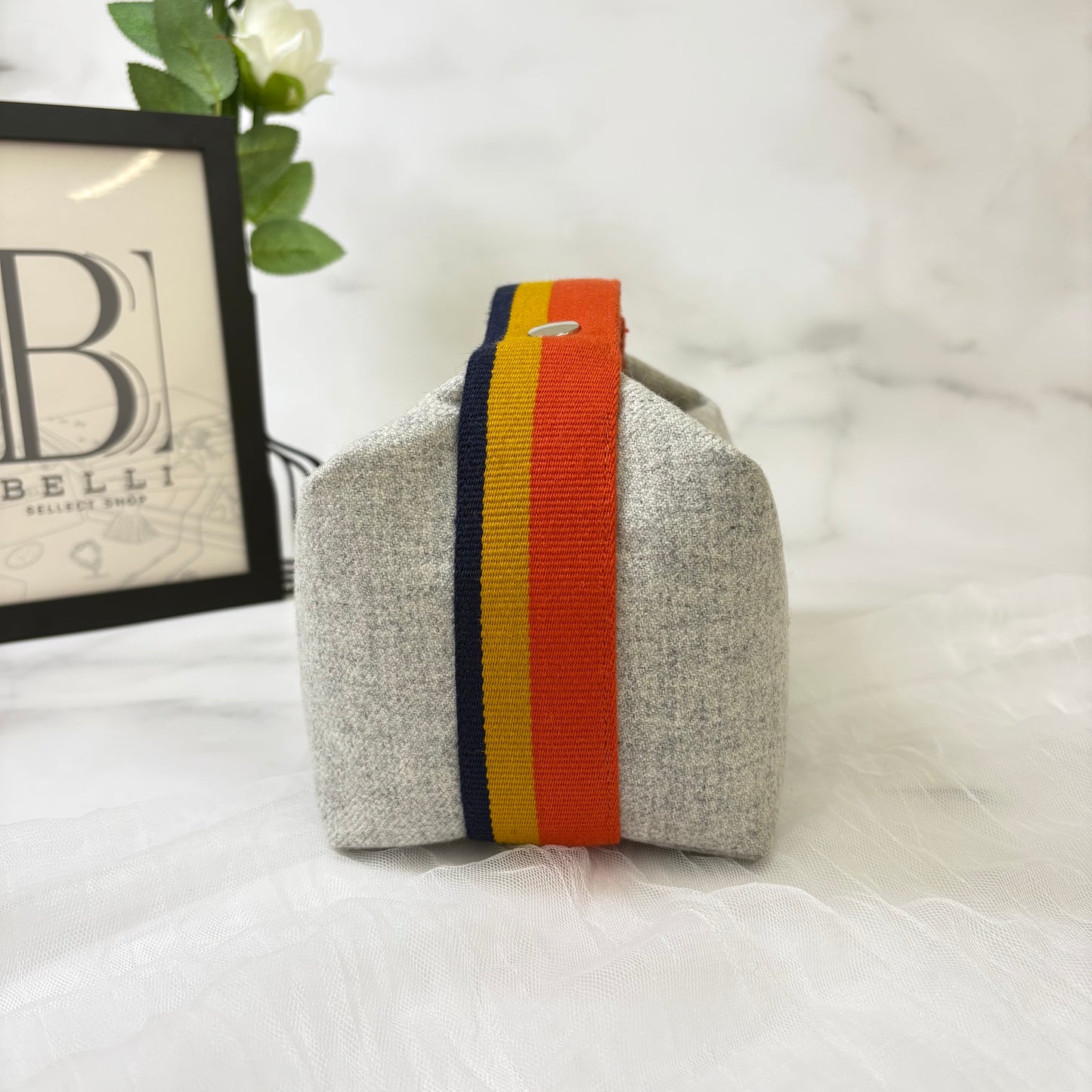 鑑定済み【 美品 】エルメス 《 ブリッド・ア・ブラック 》 PM グレー オレンジ シルバー金具 ウール ハンドバッグ ポーチ Hロゴ