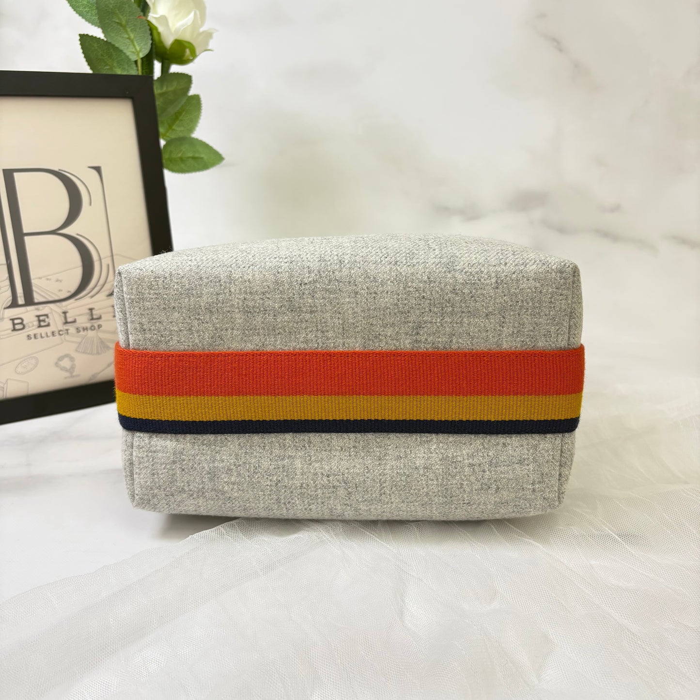 鑑定済み【 美品 】エルメス 《 ブリッド・ア・ブラック 》 PM グレー オレンジ シルバー金具 ウール ハンドバッグ ポーチ Hロゴ