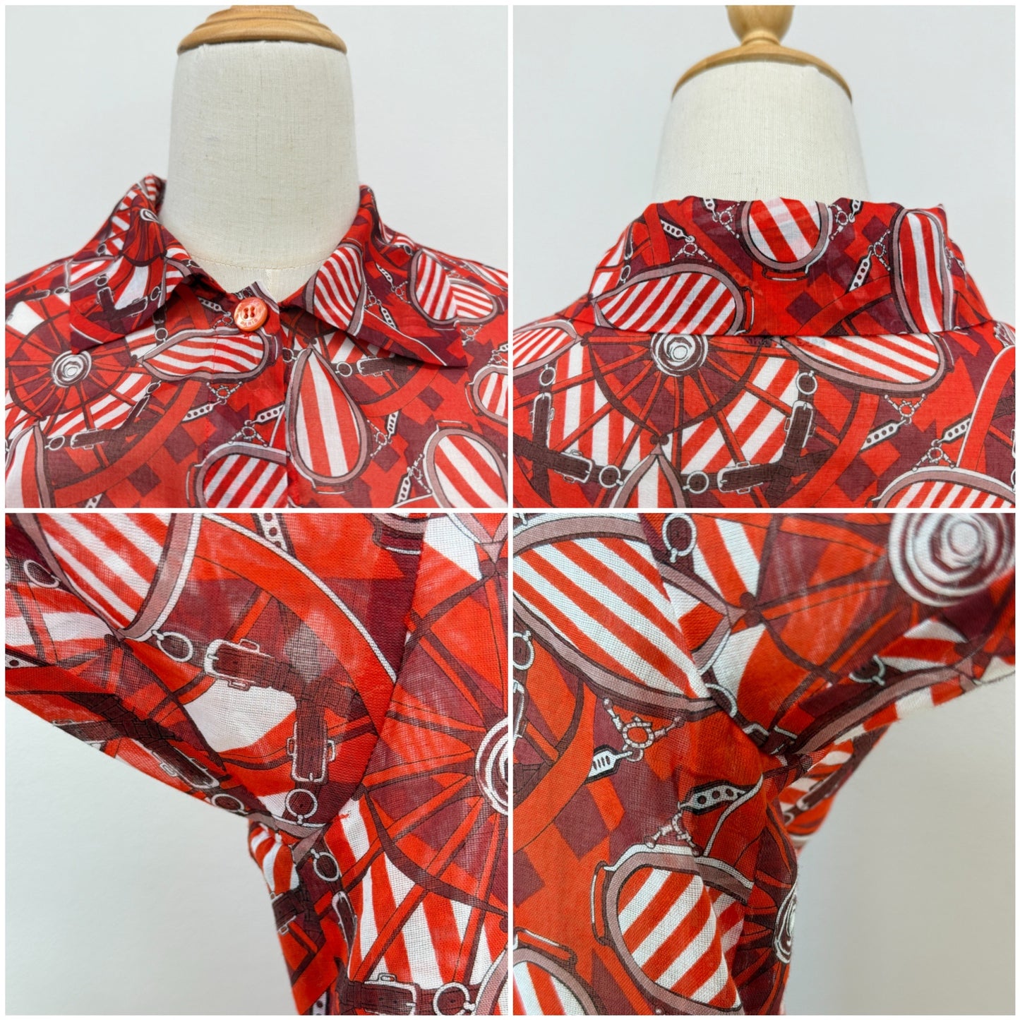 鑑定済み【 美品 】エルメス シャツ 38 ( Mサイズ程度 ) レッド コットン ビーチウェアコレクション 半袖 シャツ
