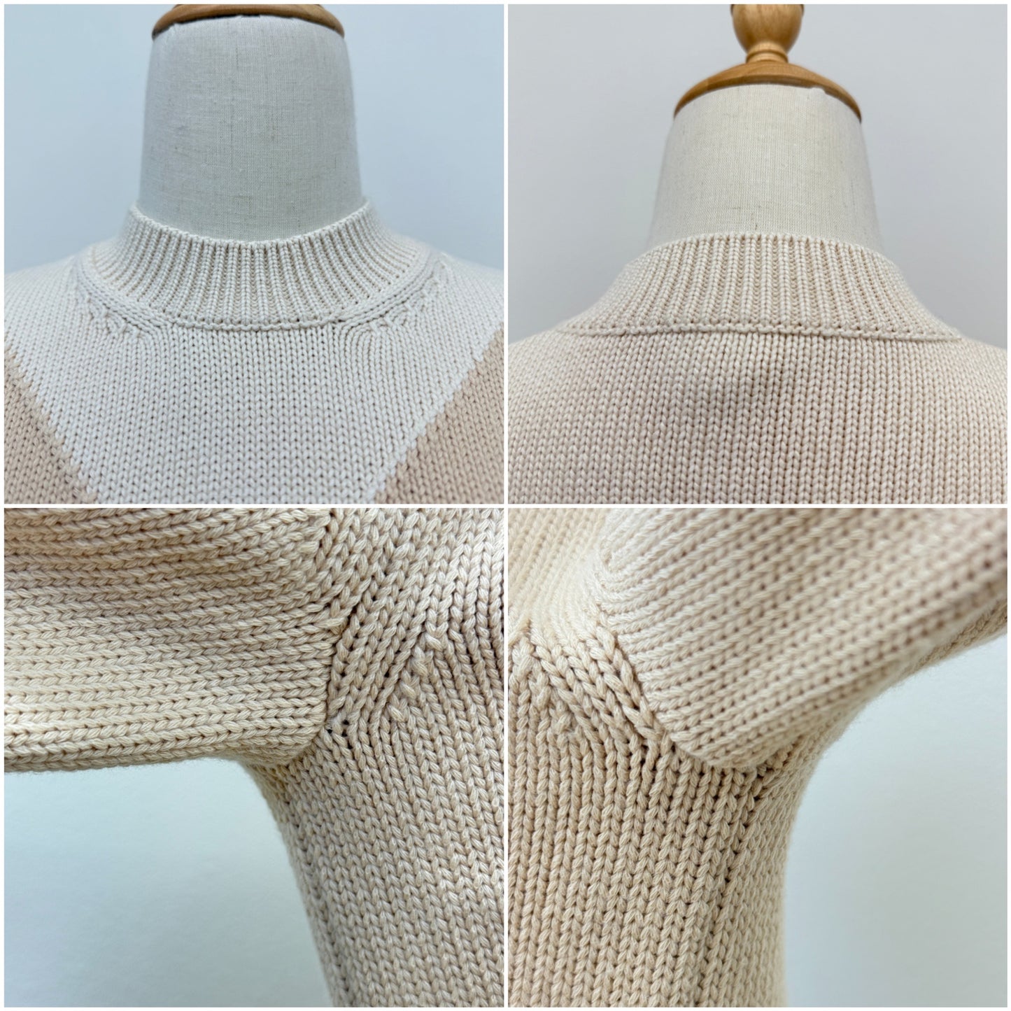 鑑定済み【 新品未使用 】エルメス ロングスリーブ ニット 36  ベージュ オフホワイト ワッペン バイカラー