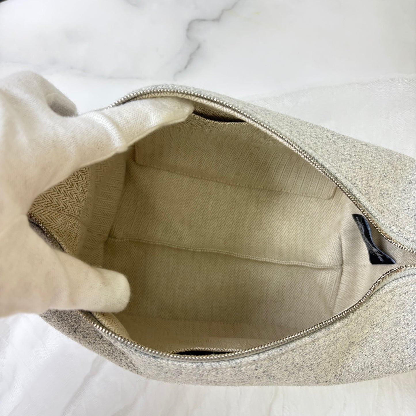 鑑定済み【 美品 】エルメス 《 ブリッド・ア・ブラック 》 PM グレー オレンジ シルバー金具 ウール ハンドバッグ ポーチ Hロゴ