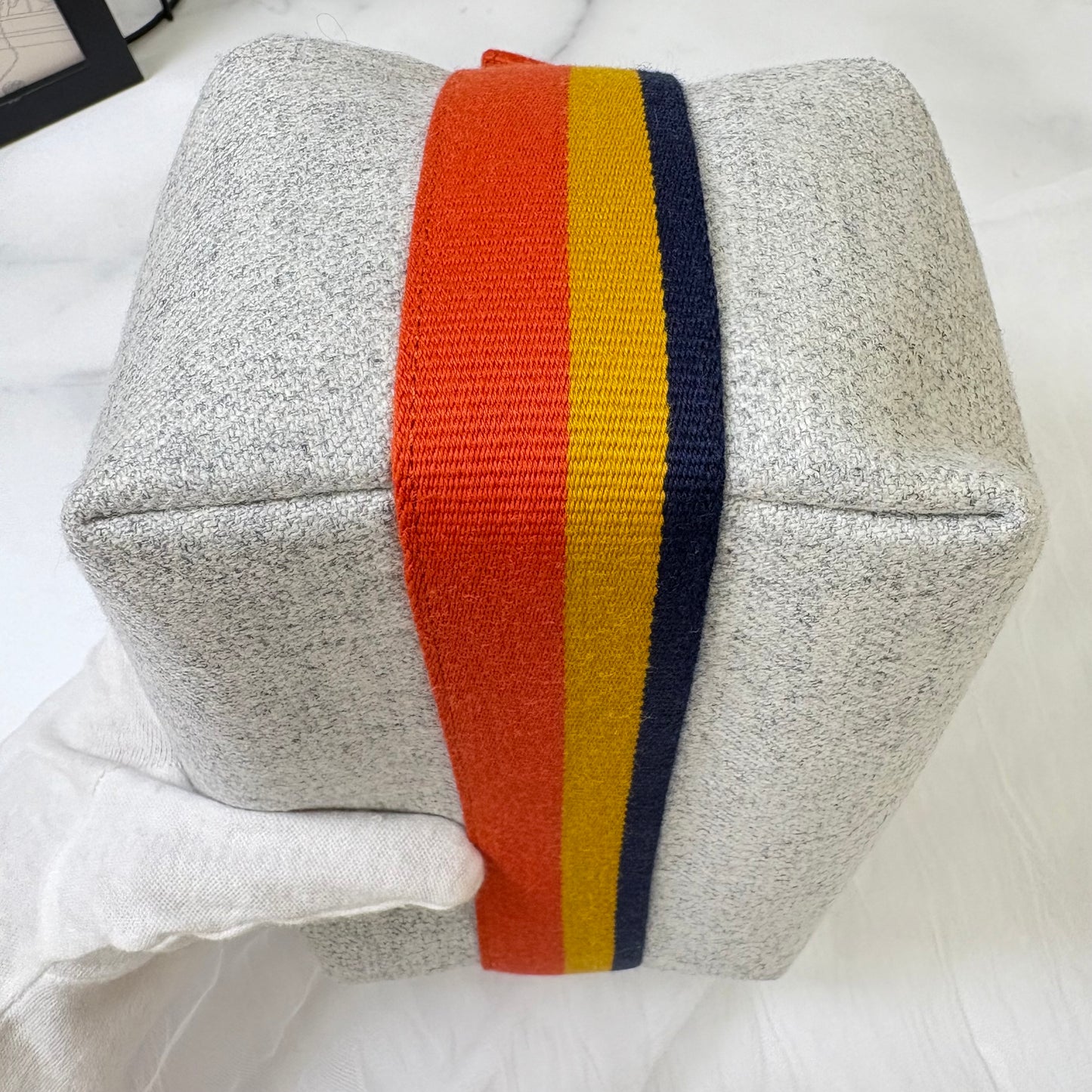 鑑定済み【 美品 】エルメス 《 ブリッド・ア・ブラック 》 PM グレー オレンジ シルバー金具 ウール ハンドバッグ ポーチ Hロゴ