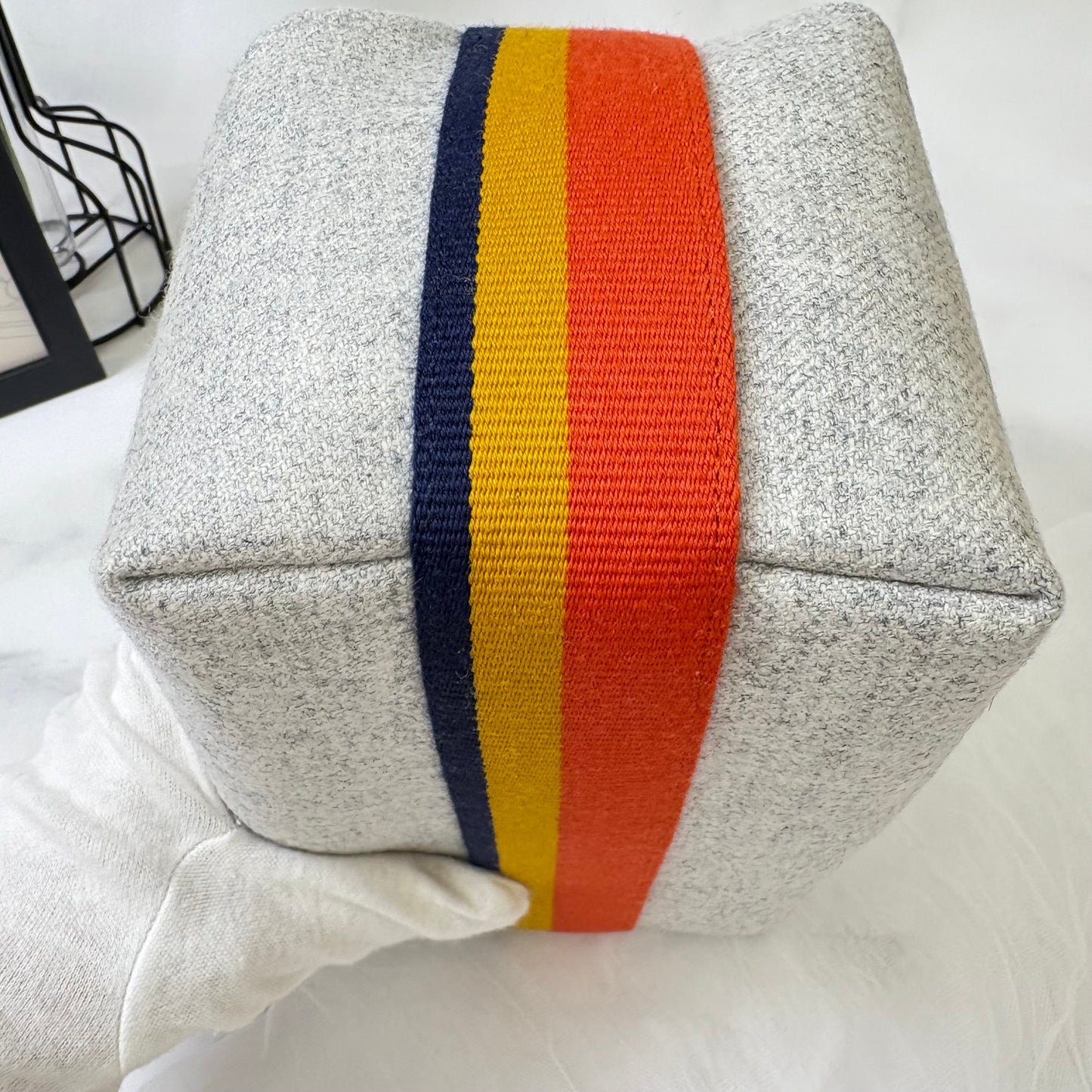 鑑定済み【 美品 】エルメス 《 ブリッド・ア・ブラック 》 PM グレー オレンジ シルバー金具 ウール ハンドバッグ ポーチ Hロゴ
