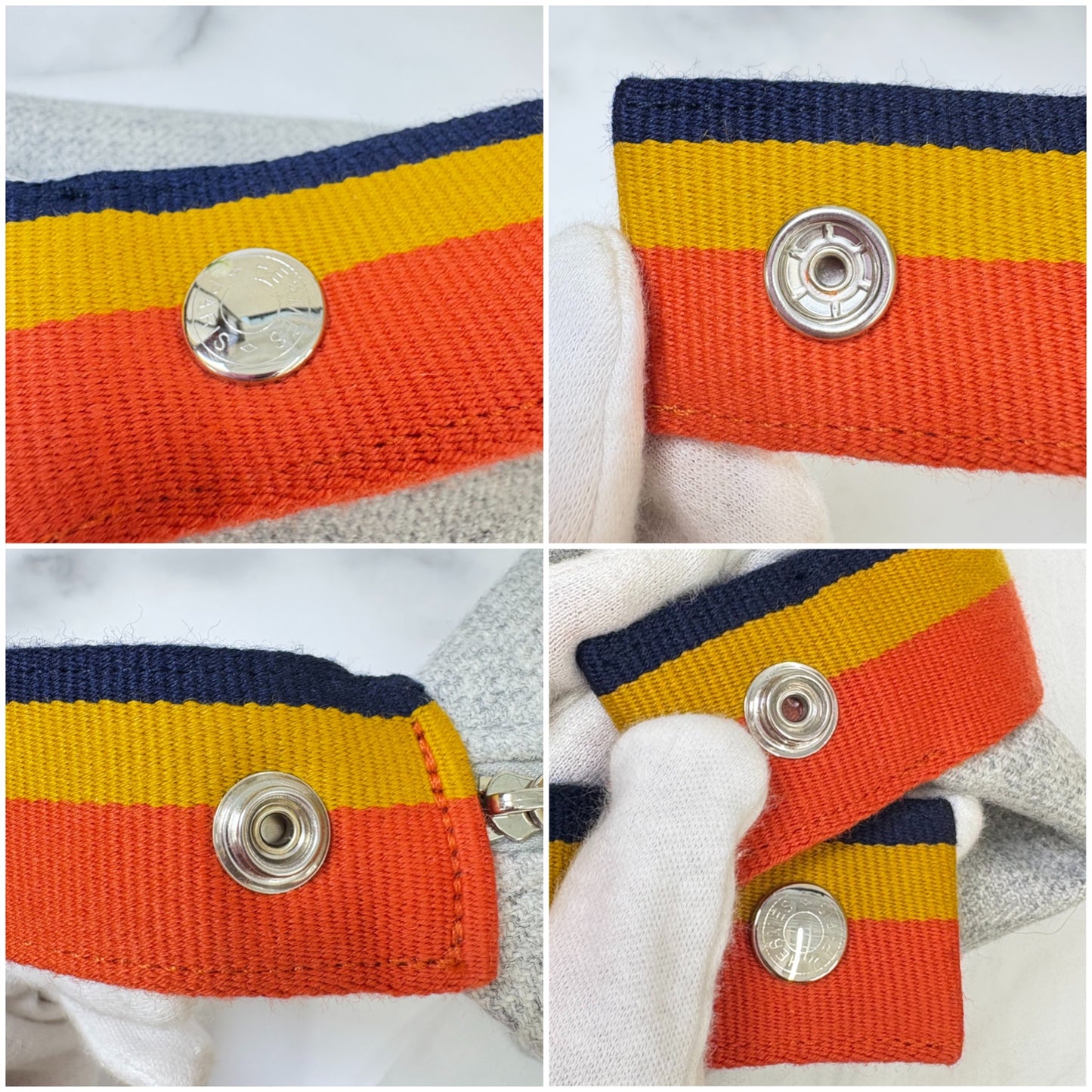 鑑定済み【 美品 】エルメス 《 ブリッド・ア・ブラック 》 PM グレー オレンジ シルバー金具 ウール ハンドバッグ ポーチ Hロゴ
