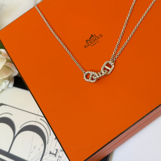【 鑑定済み 】エルメス 《 シェーヌ ダンクル パラード 》シルバー Ag925 ロングネックレス アクセサリー ２連
