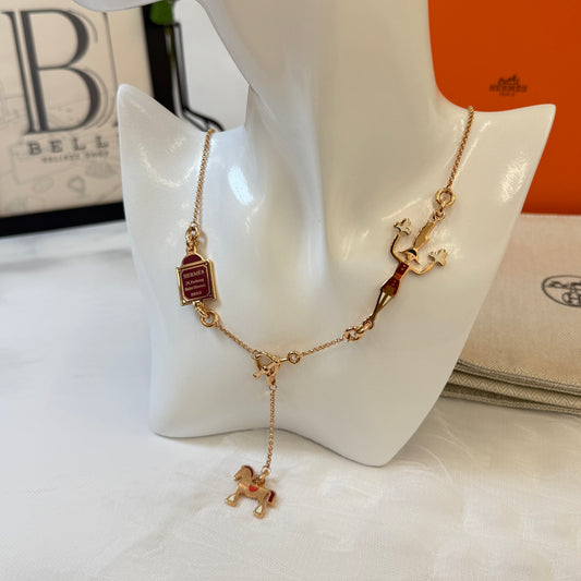 鑑定済み【 美品 】エルメス 《 Cheval 》 ローズゴールド レッド GP ネックレス 馬 兵隊 モチーフ シュバル