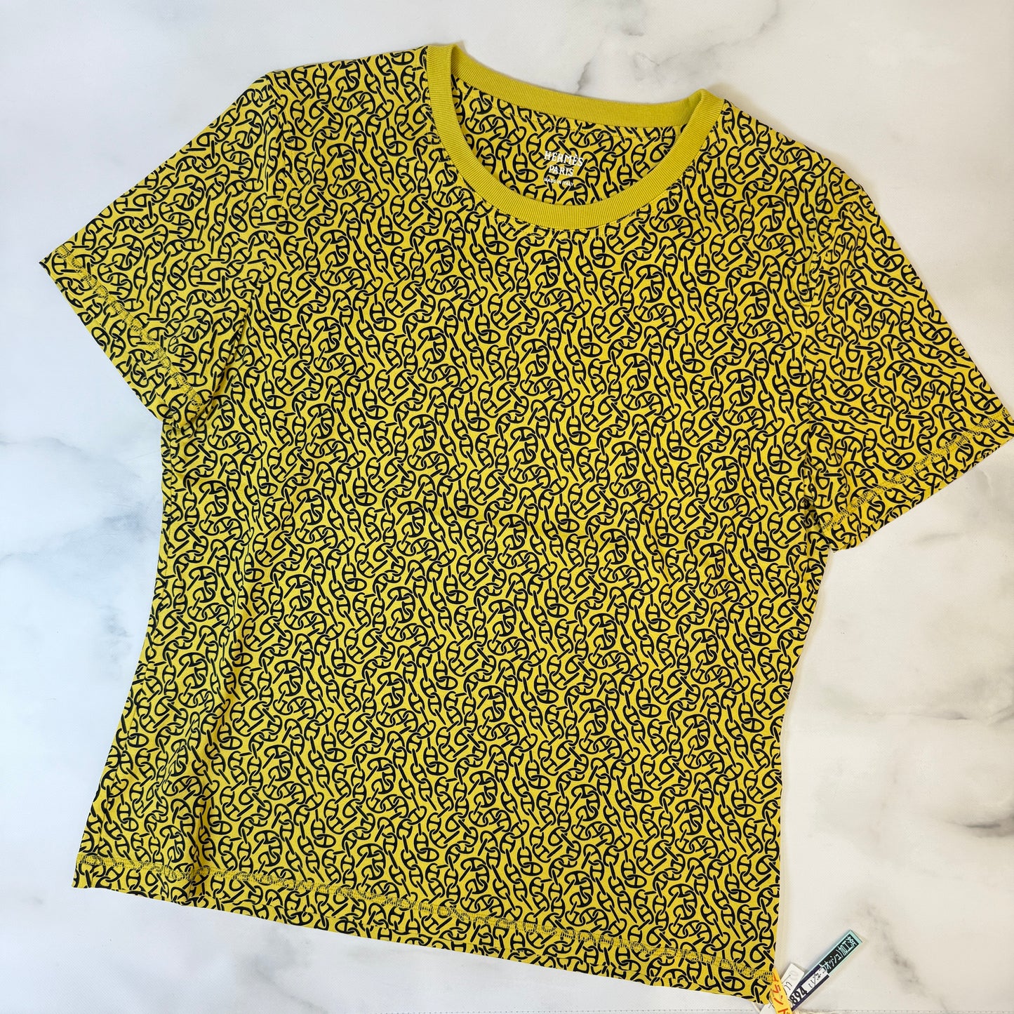 鑑定済み【 美品 】エルメス 《 ナウサ シェーヌ 》 42 ( Lサイズ程度 ) イエロー コットン Tシャツ 2024 AW 秋冬 シェーヌダンクル クリーニング済み