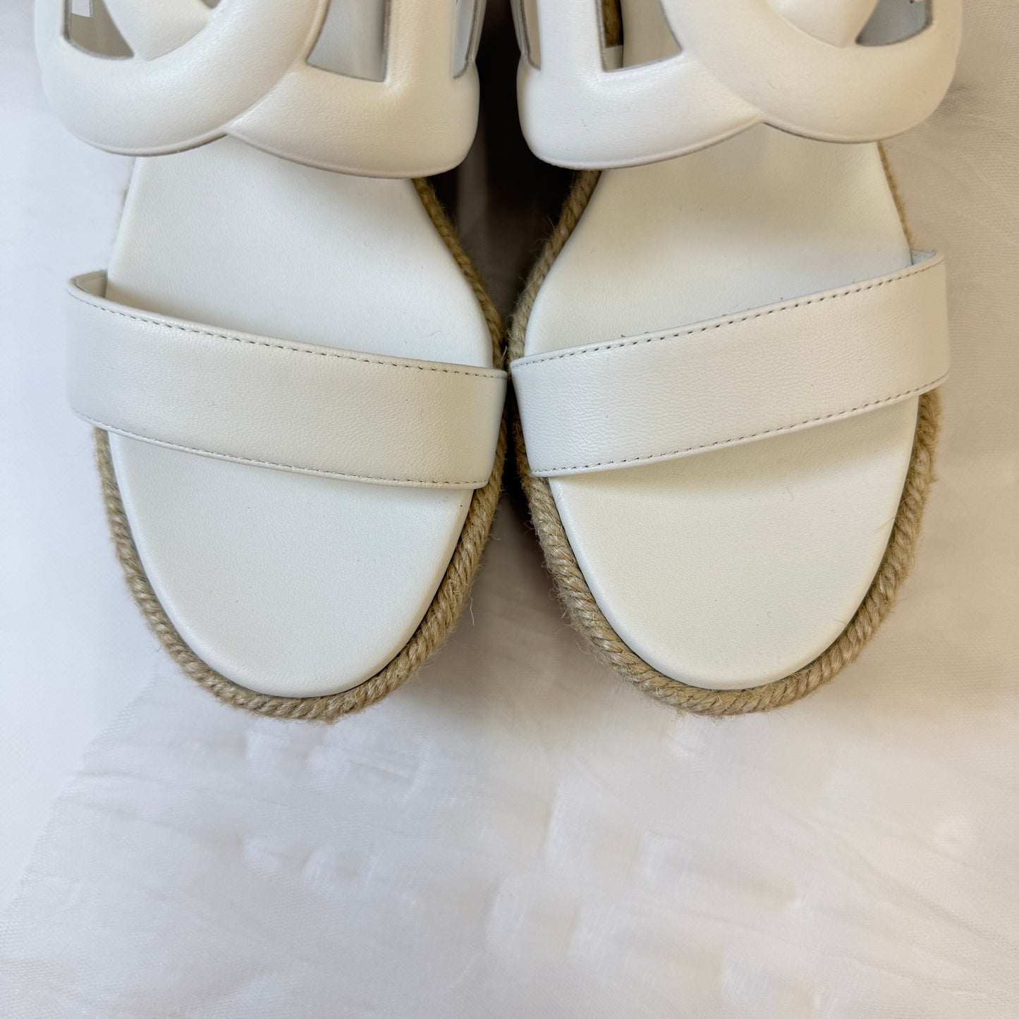 鑑定済み【 新品 】エルメス 《 イテア 》 37 ( 24cm程度 ) ホワイト レザー エスパドリーユ サンダル シェーヌダンクル