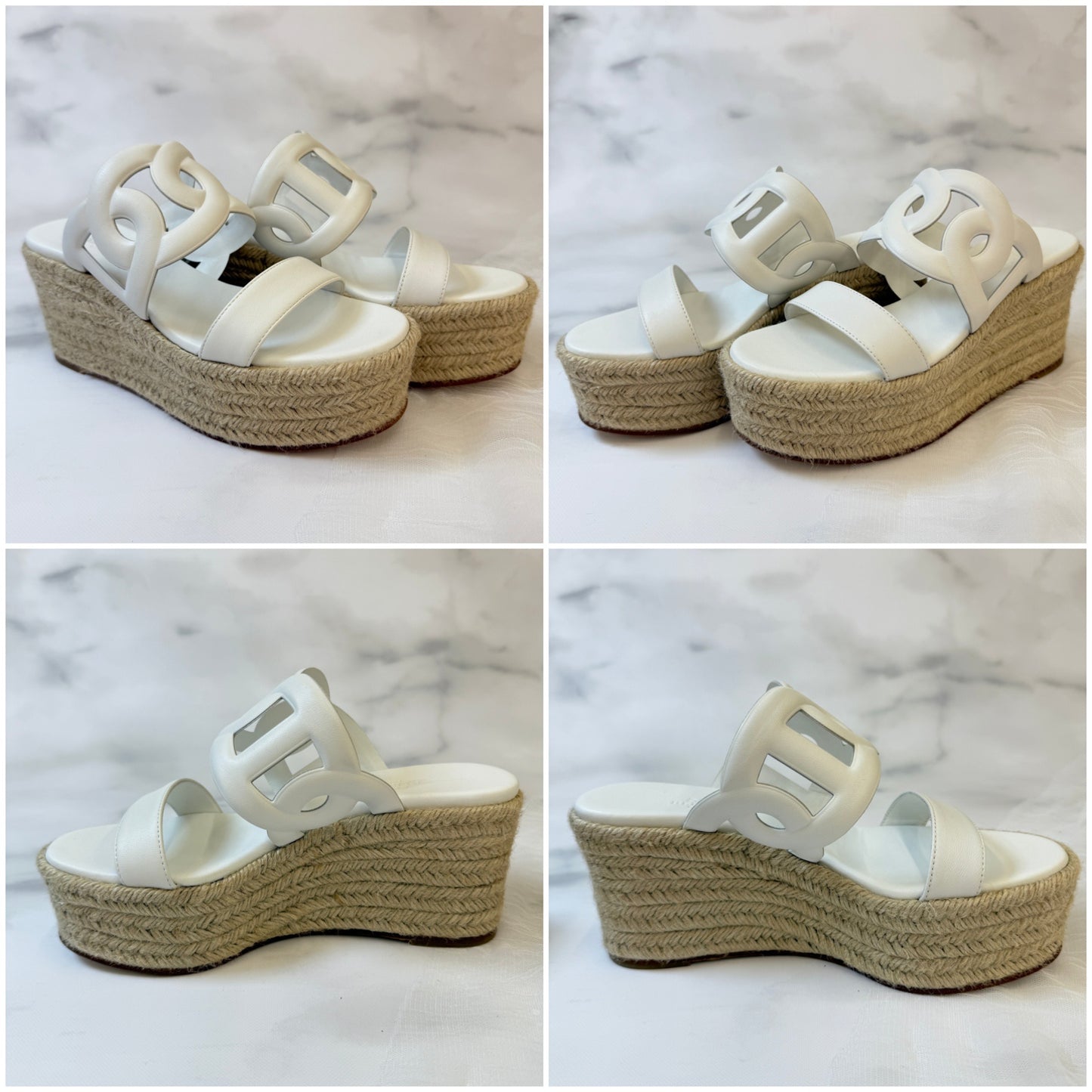 鑑定済み【 新品 】エルメス 《 イテア 》 37 ( 24cm程度 ) ホワイト レザー エスパドリーユ サンダル シェーヌダンクル
