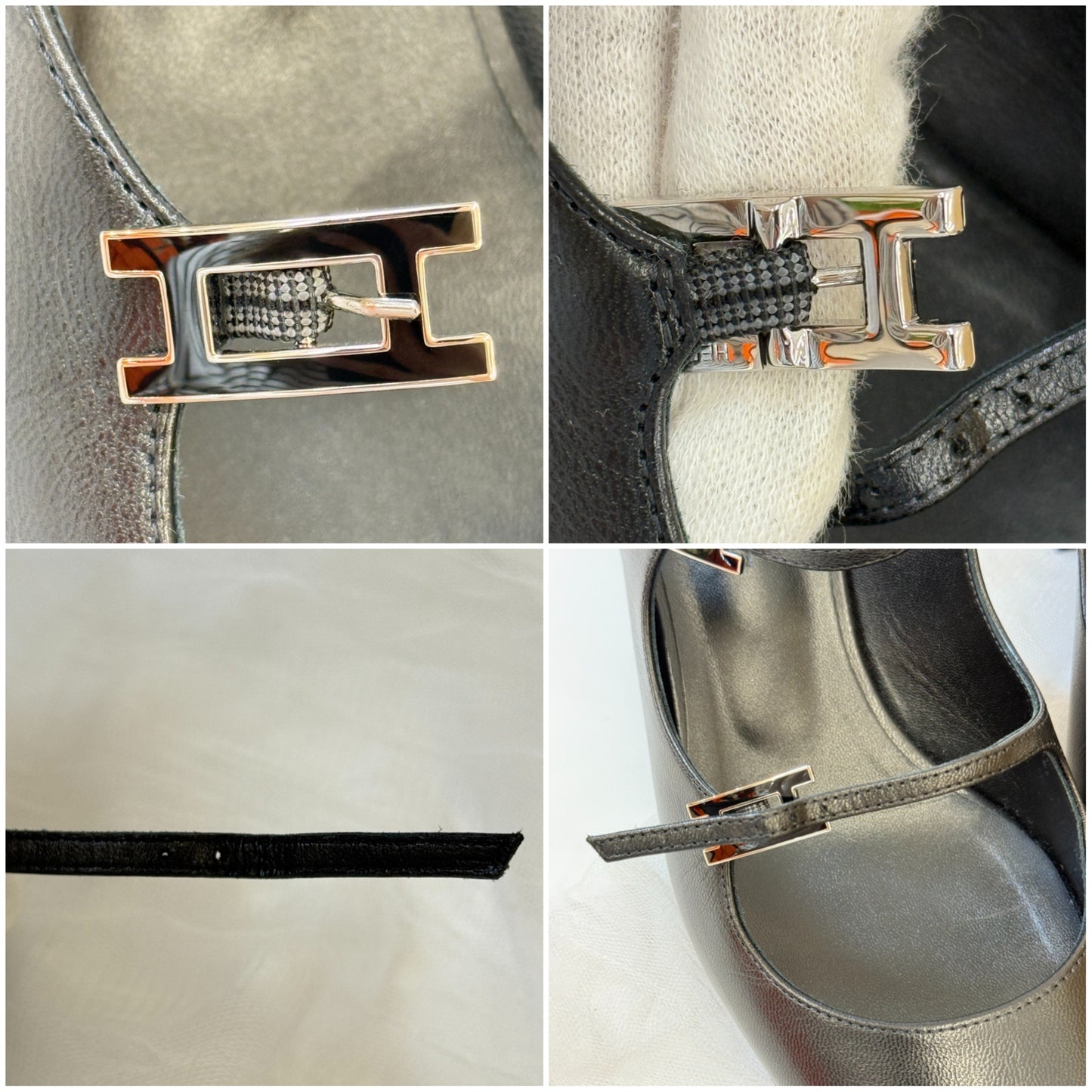 鑑定済み【 備品 】エルメス 《 ジャッキー 》 37 ( 24cm程度 ) ブラック シルバー金具 レザー シェーヴル パンプス Hロゴ アピ バックル
