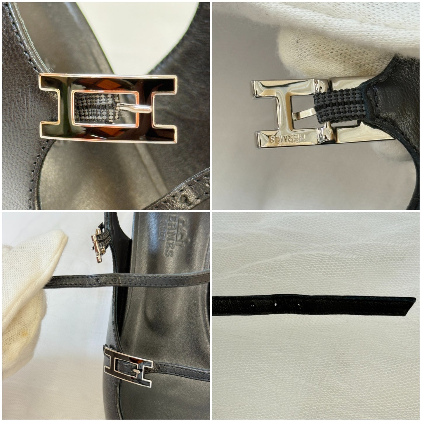 鑑定済み【 備品 】エルメス 《 ジャッキー 》 37 ( 24cm程度 ) ブラック シルバー金具 レザー シェーヴル パンプス Hロゴ アピ バックル