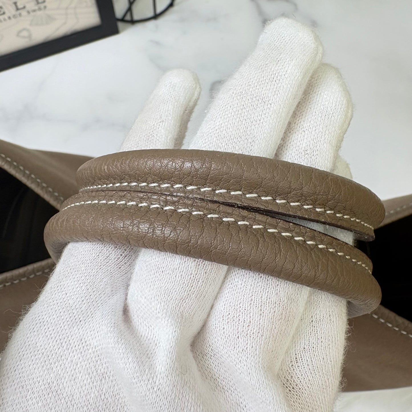【 鑑定済み 】エルメス ガーデンパーティ 30 TPM レザー キャンバス エトゥープ  シルバー金具 A刻印 トートバッグ ハンドバッグ