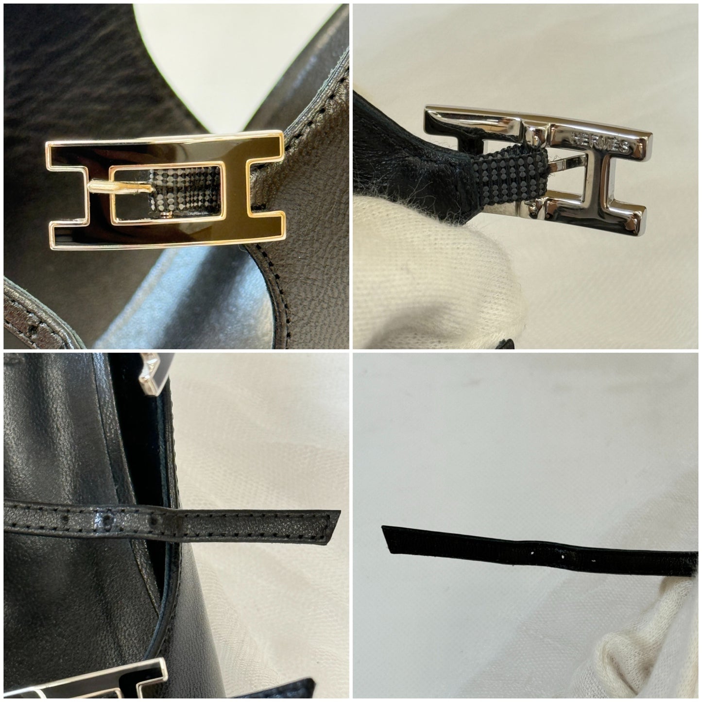 鑑定済み【 備品 】エルメス 《 ジャッキー 》 37 ( 24cm程度 ) ブラック シルバー金具 レザー シェーヴル パンプス Hロゴ アピ バックル