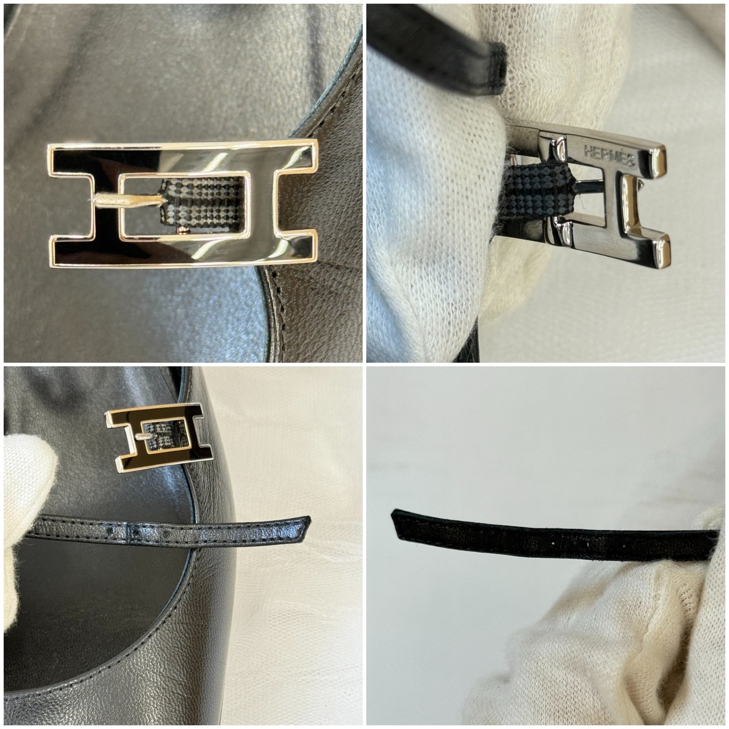 鑑定済み【 備品 】エルメス 《 ジャッキー 》 37 ( 24cm程度 ) ブラック シルバー金具 レザー シェーヴル パンプス Hロゴ アピ バックル