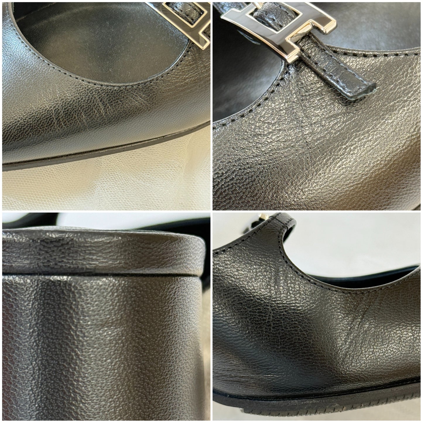 鑑定済み【 備品 】エルメス 《 ジャッキー 》 37 ( 24cm程度 ) ブラック シルバー金具 レザー シェーヴル パンプス Hロゴ アピ バックル