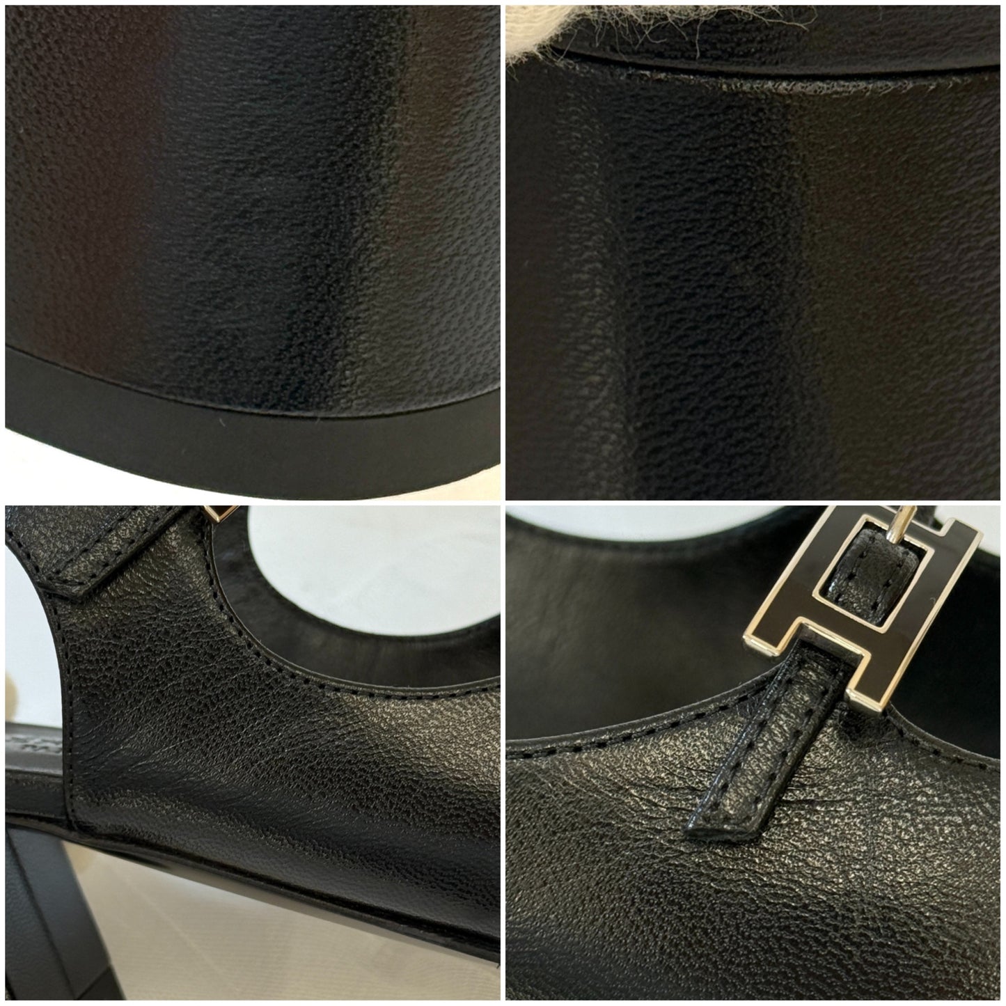 鑑定済み【 備品 】エルメス 《 ジャッキー 》 37 ( 24cm程度 ) ブラック シルバー金具 レザー シェーヴル パンプス Hロゴ アピ バックル