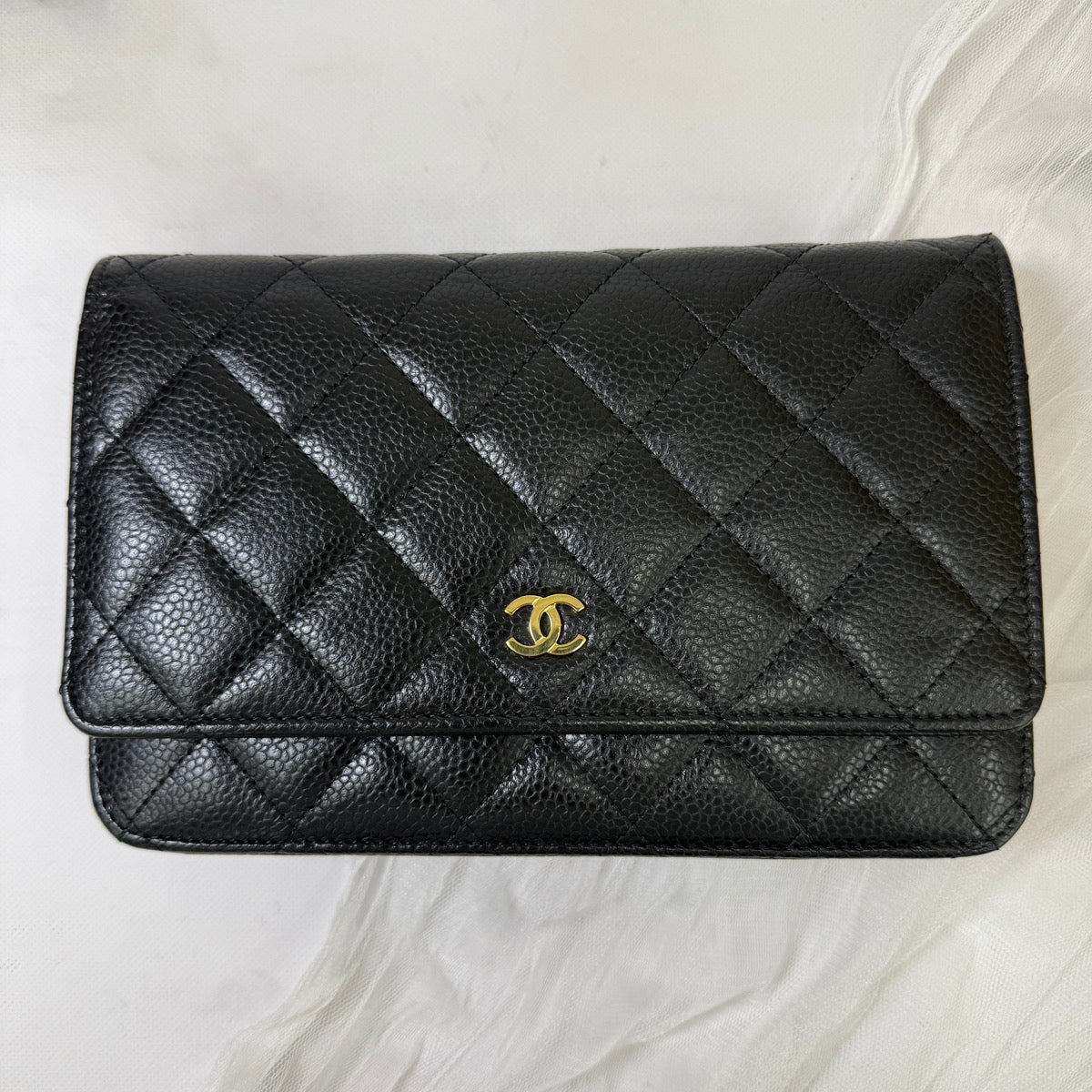 鑑定済み【 美品 】シャネル マトラッセチェーンウォレット ブラック ゴールド金具 キャビアスキン ココマーク 財布 バッグ