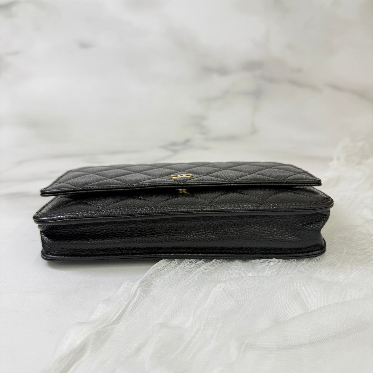 鑑定済み【 美品 】シャネル マトラッセチェーンウォレット ブラック ゴールド金具 キャビアスキン ココマーク 財布 バッグ