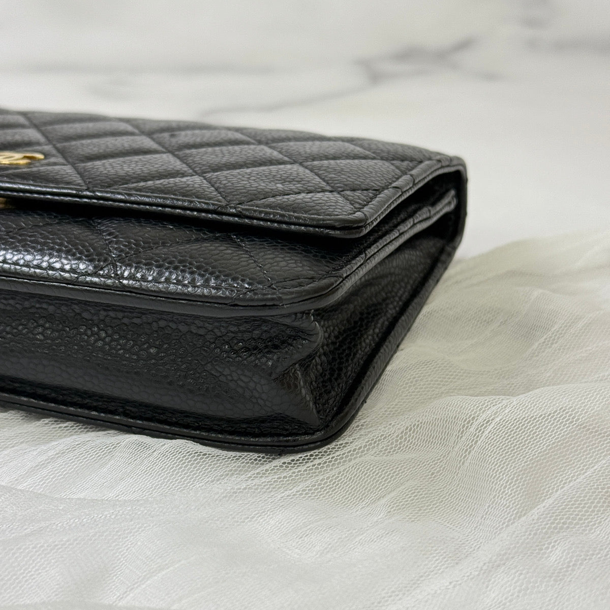 鑑定済み【 美品 】シャネル マトラッセチェーンウォレット ブラック ゴールド金具 キャビアスキン ココマーク 財布 バッグ