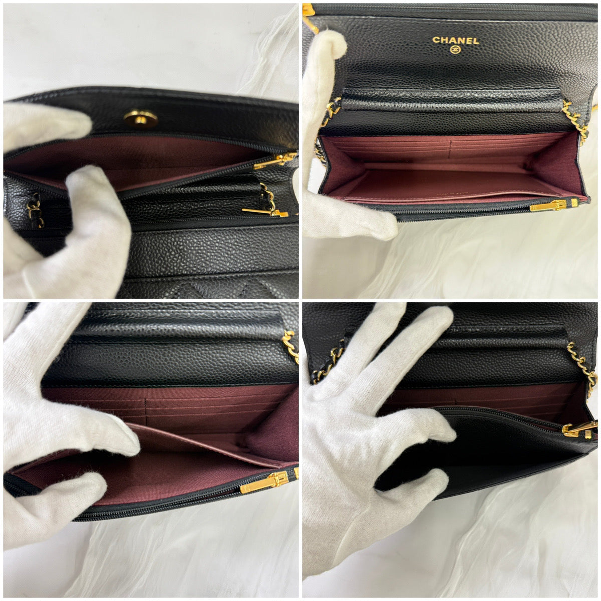 鑑定済み【 美品 】シャネル マトラッセチェーンウォレット ブラック ゴールド金具 キャビアスキン ココマーク 財布 バッグ