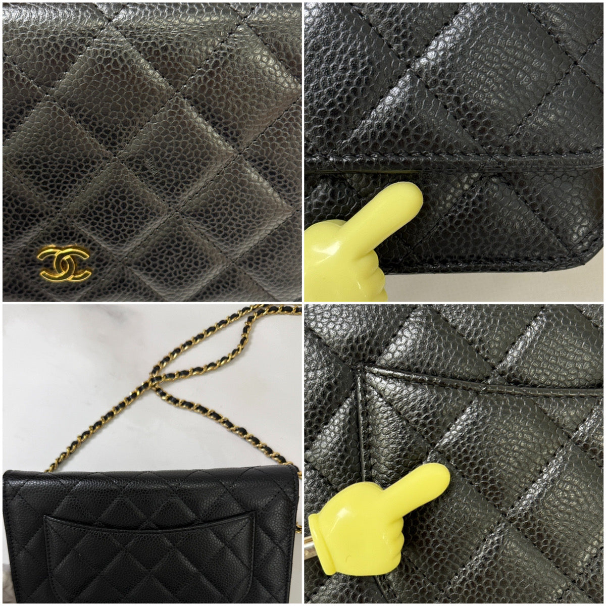 鑑定済み【 美品 】シャネル マトラッセチェーンウォレット ブラック ゴールド金具 キャビアスキン ココマーク 財布 バッグ