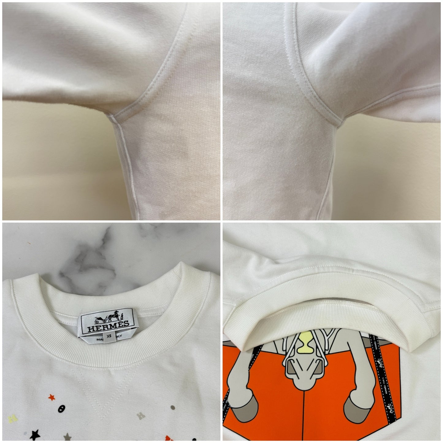 鑑定済み【 美品】エルメス  《 サプライズ ボックス 》XS ホワイト オレンジ コットン メンズ トレーナー 2024 SS 春夏