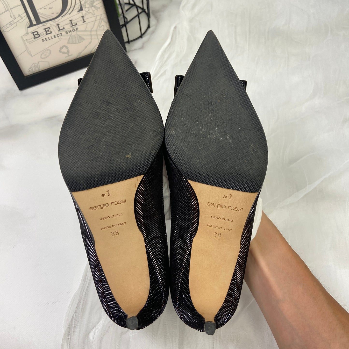 鑑定済み 】セルジオロッシ パンプス 38 25cm程度 ブラック シルバー