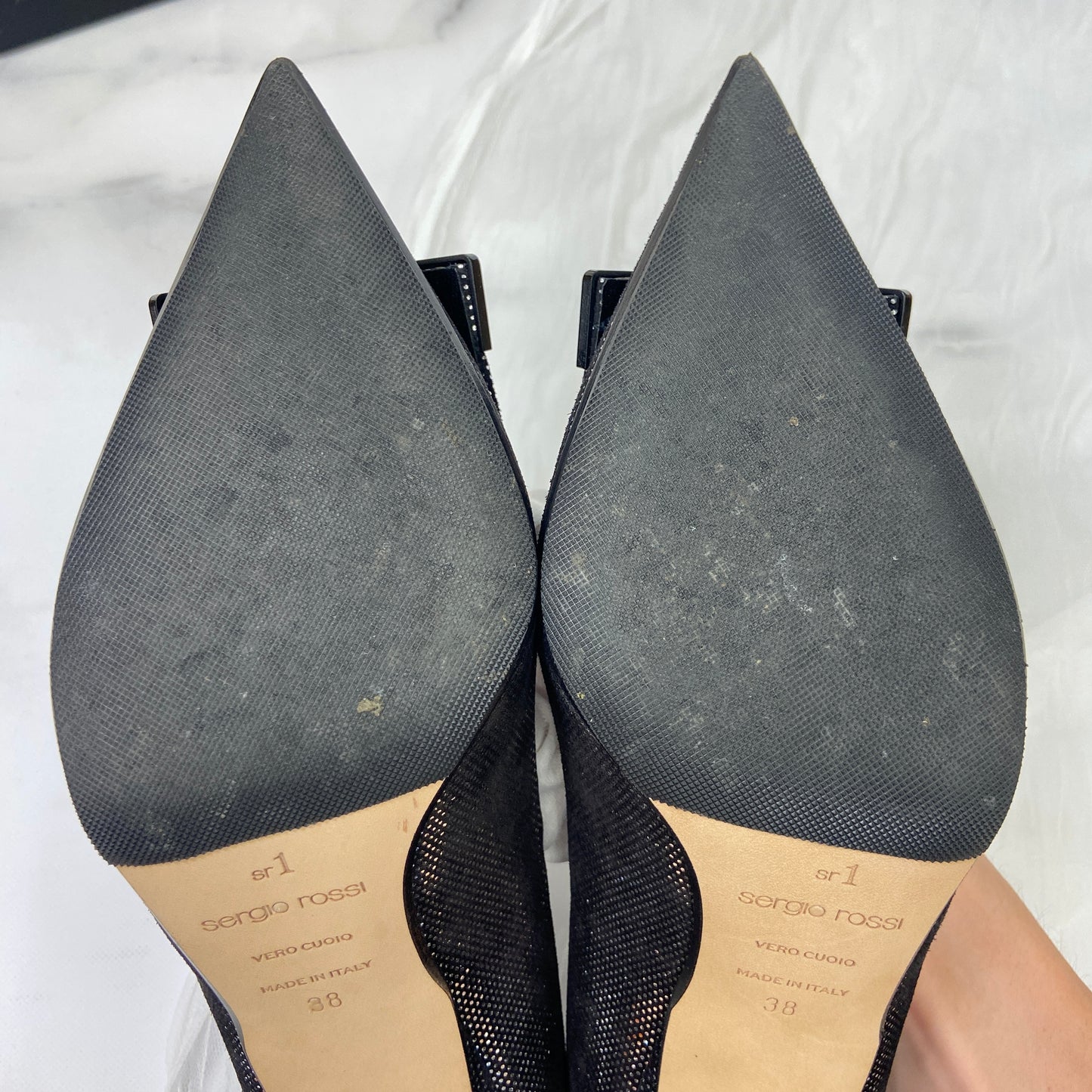 鑑定済み 】セルジオロッシ パンプス 38 25cm程度 ブラック シルバー