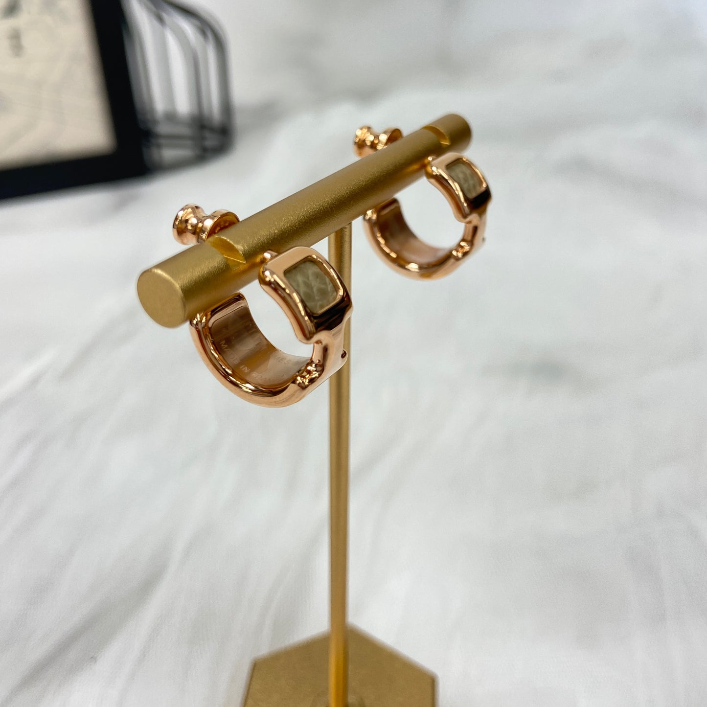 鑑定済み【 新品 】エルメス 《 オランプ 》 PM ピンクゴールド ベージュ ピアス