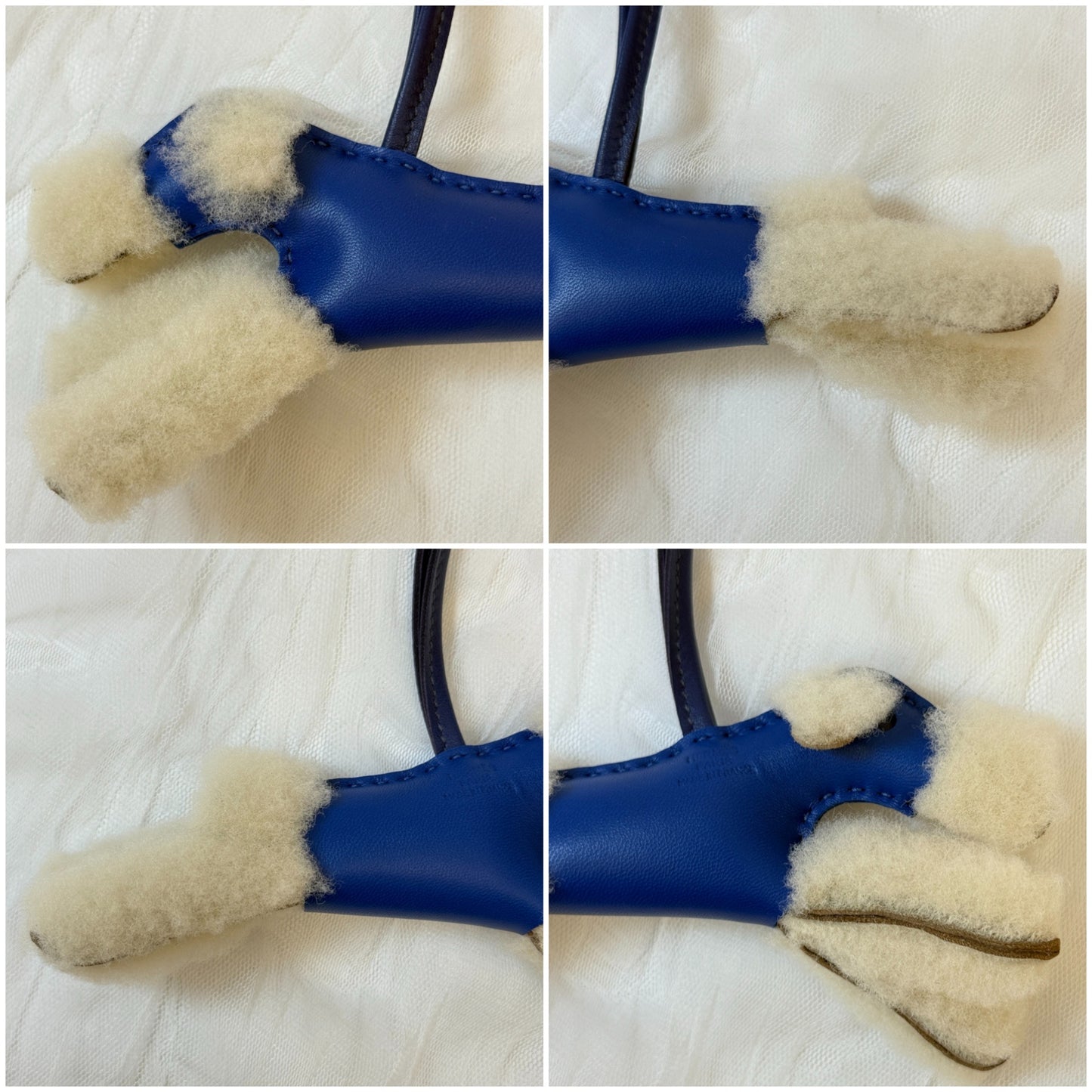 鑑定済み【 美品 】エルメス 《 エルメス バディ 》 ブルーフランス ホワイト アニューミロ ムートン チャーム Z刻印 犬