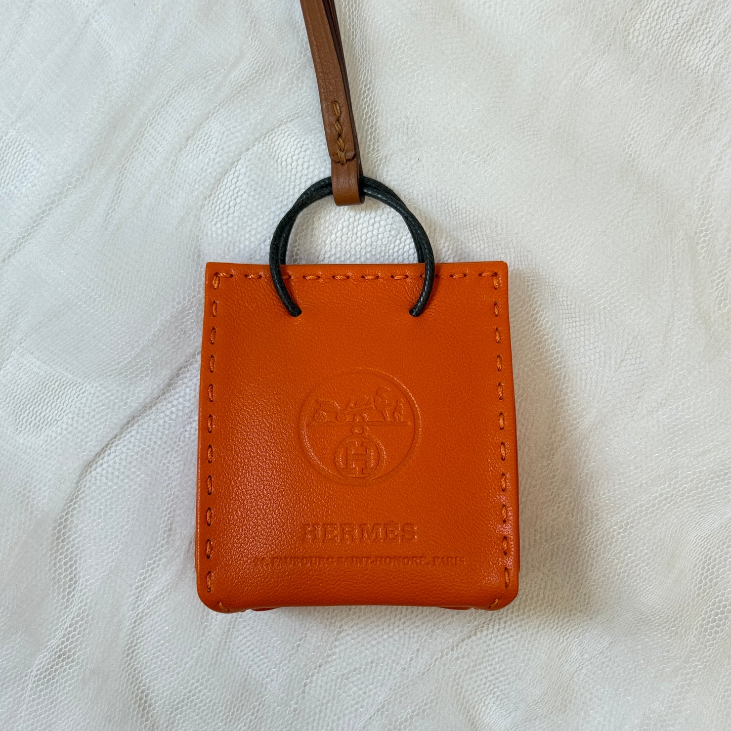 鑑定済み【 美品 】エルメス 《 サックオランジュ 》オレンジ ブラウン ブラック チャーム バック  ショッパー
