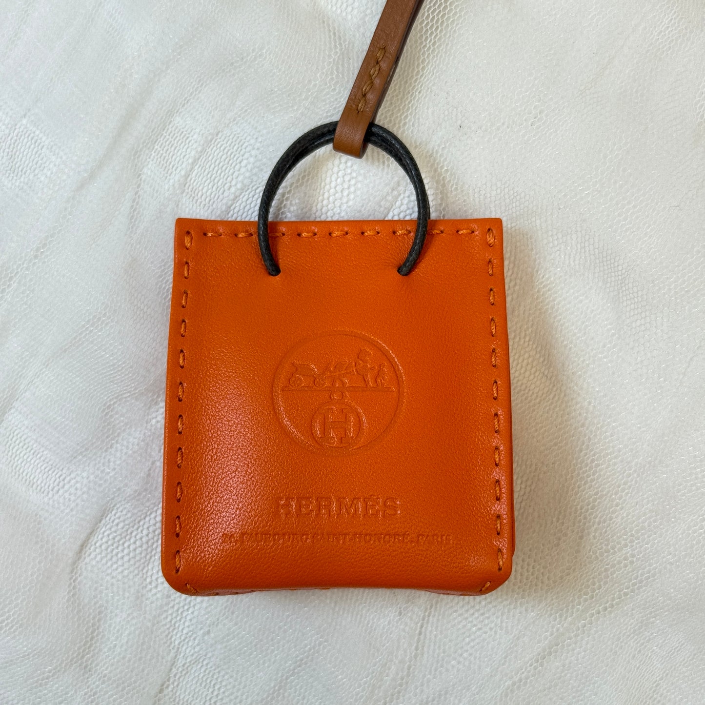 鑑定済み【 美品 】エルメス 《 サックオランジュ 》オレンジ ブラウン ブラック チャーム バック  ショッパー