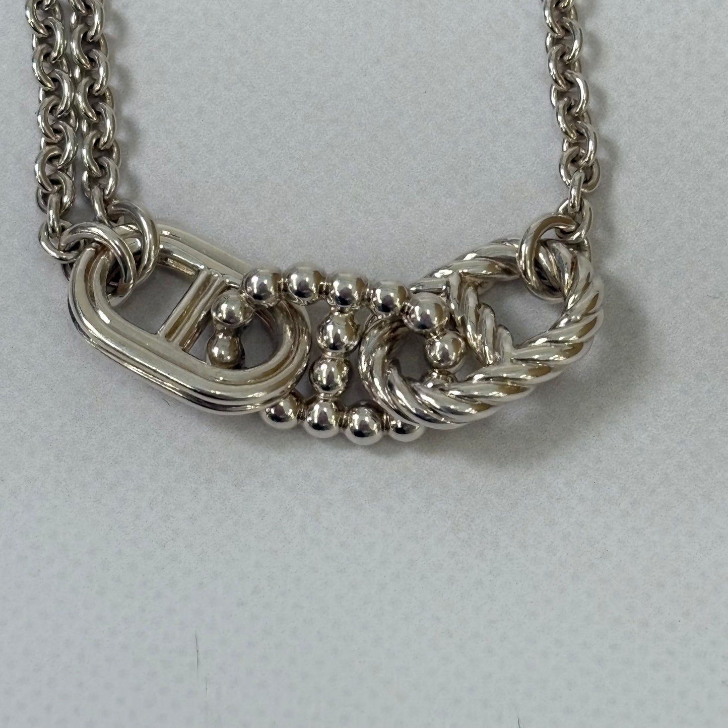 【 鑑定済み 】エルメス 《 シェーヌ ダンクル パラード 》シルバー Ag925 ロングネックレス アクセサリー ２連