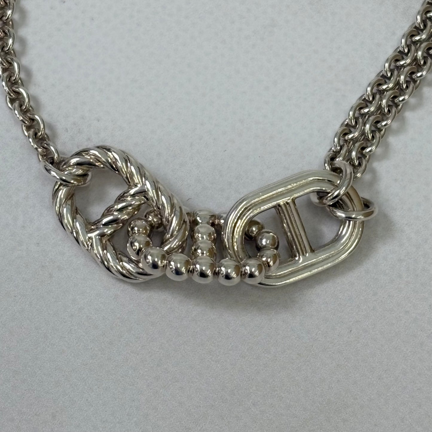 【 鑑定済み 】エルメス 《 シェーヌ ダンクル パラード 》シルバー Ag925 ロングネックレス アクセサリー ２連