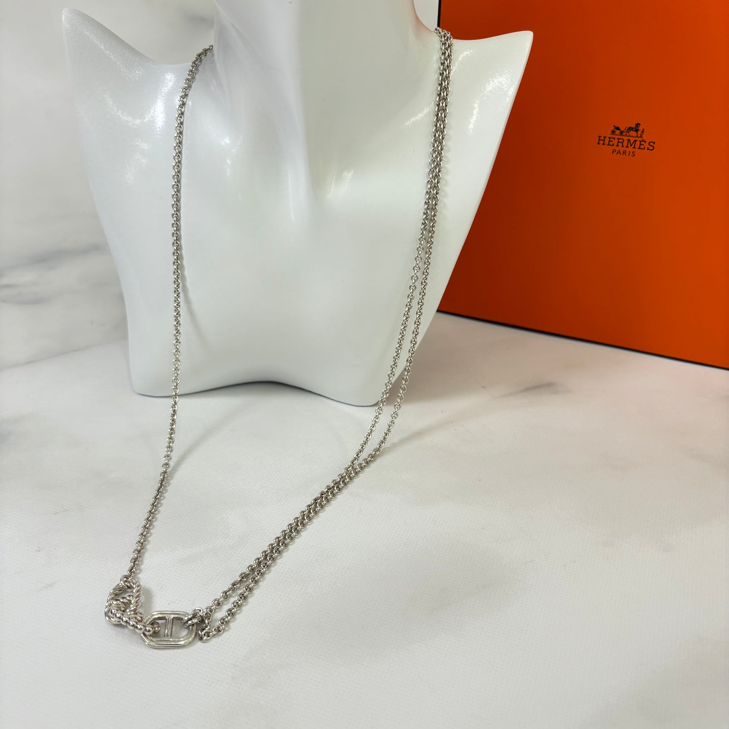 【 鑑定済み 】エルメス 《 シェーヌ ダンクル パラード 》シルバー Ag925 ロングネックレス アクセサリー ２連