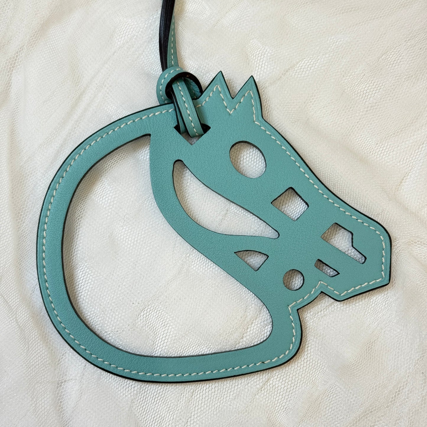 鑑定済み【 美品 】エルメス 《 パドック シュヴァル 》 ブルー アトール スイフト チャーム 馬 レザー