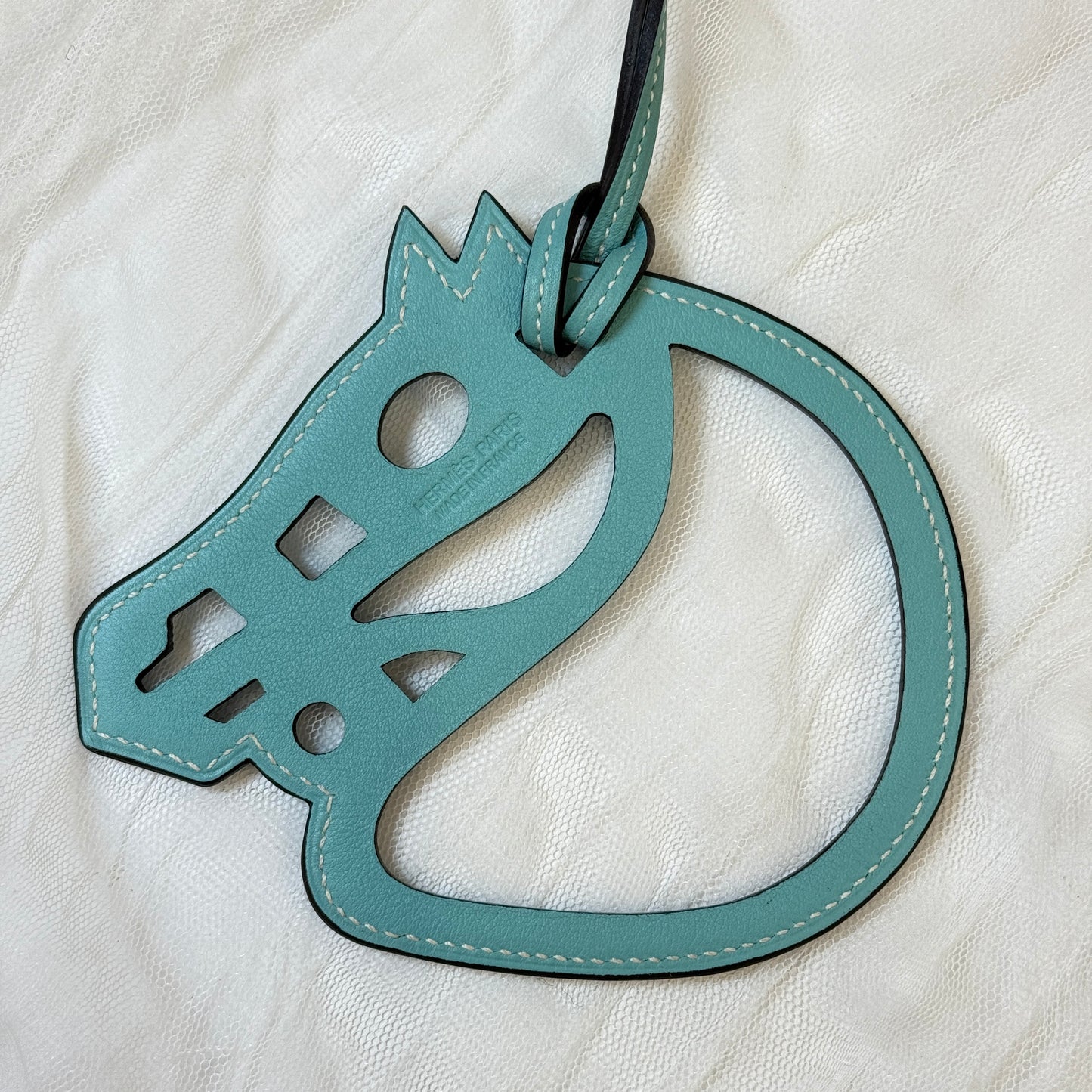 鑑定済み【 美品 】エルメス 《 パドック シュヴァル 》 ブルー アトール スイフト チャーム 馬 レザー