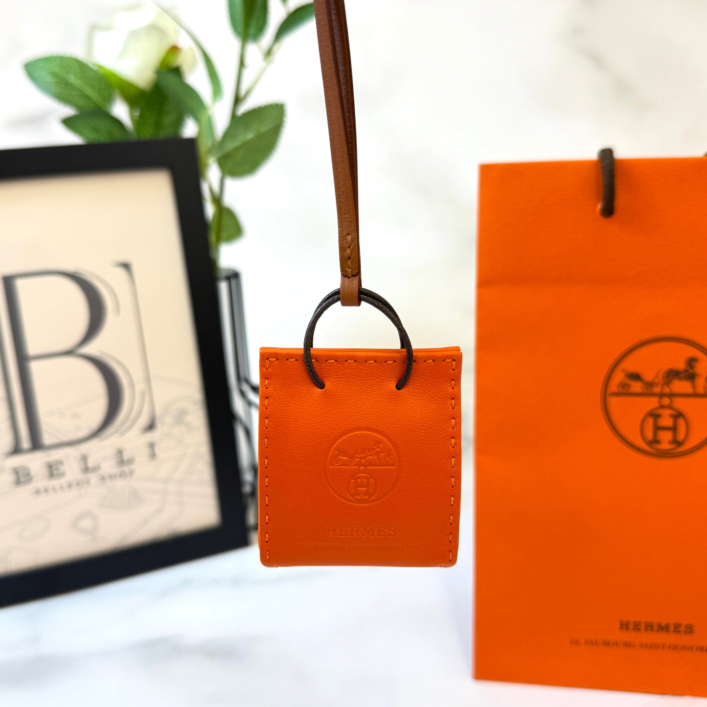 鑑定済み【 美品 】エルメス 《 サックオランジュ 》オレンジ ブラウン ブラック チャーム バック  ショッパー