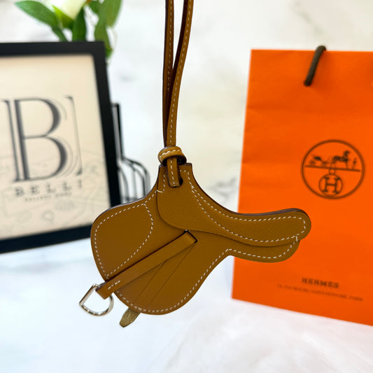 鑑定済み【 美品 】エルメス 《 パドック セーラー 》 ブラウン ホワイト シルバー金具 スイフト チャーム 鞍