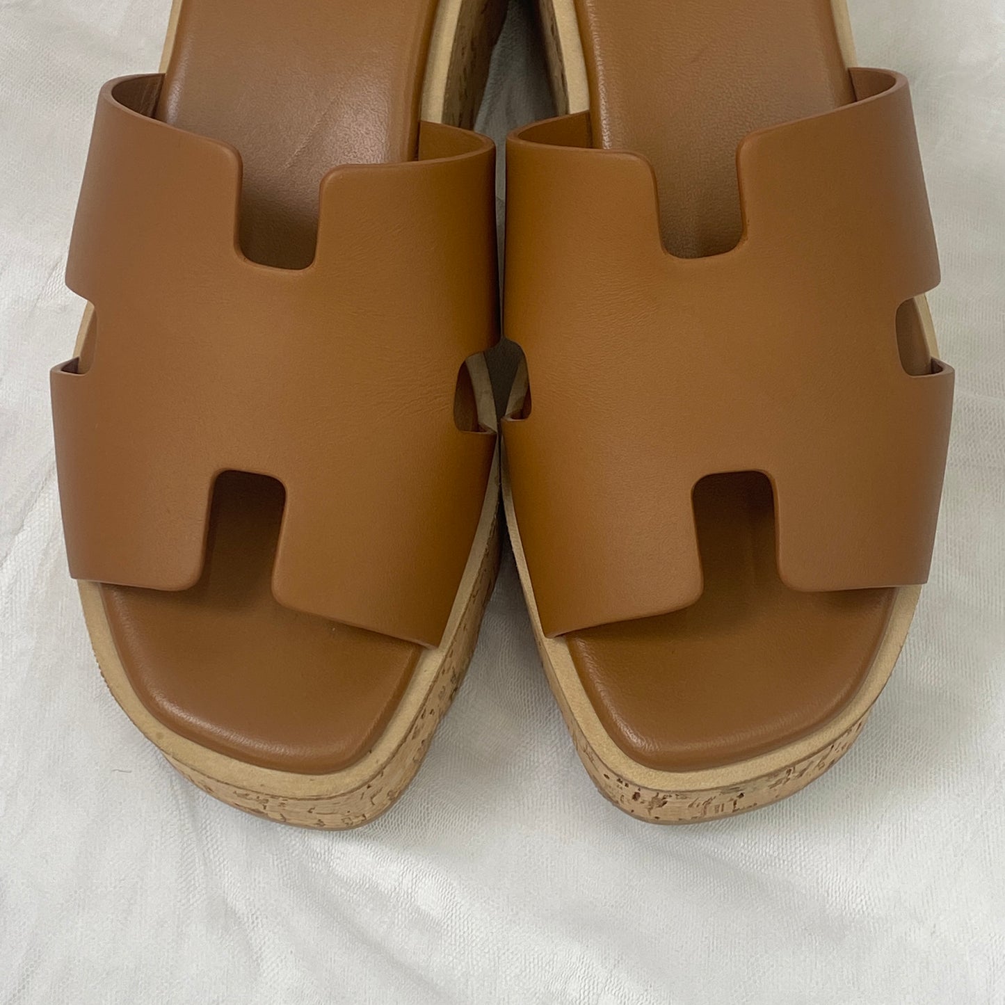 【 鑑定済み 】エルメス 《 エズ 》 36 23cm程度 ゴールド ブラウン ベージュ 厚底 サンダル コルク