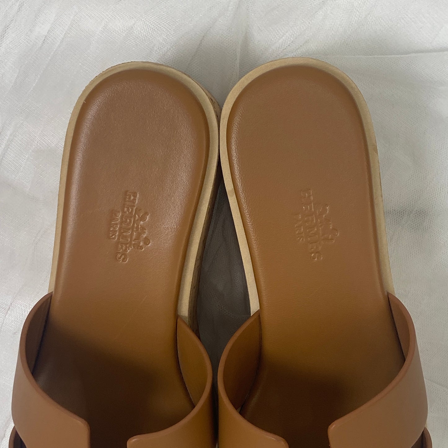 【 鑑定済み 】エルメス 《 エズ 》 36 23cm程度 ゴールド ブラウン ベージュ 厚底 サンダル コルク