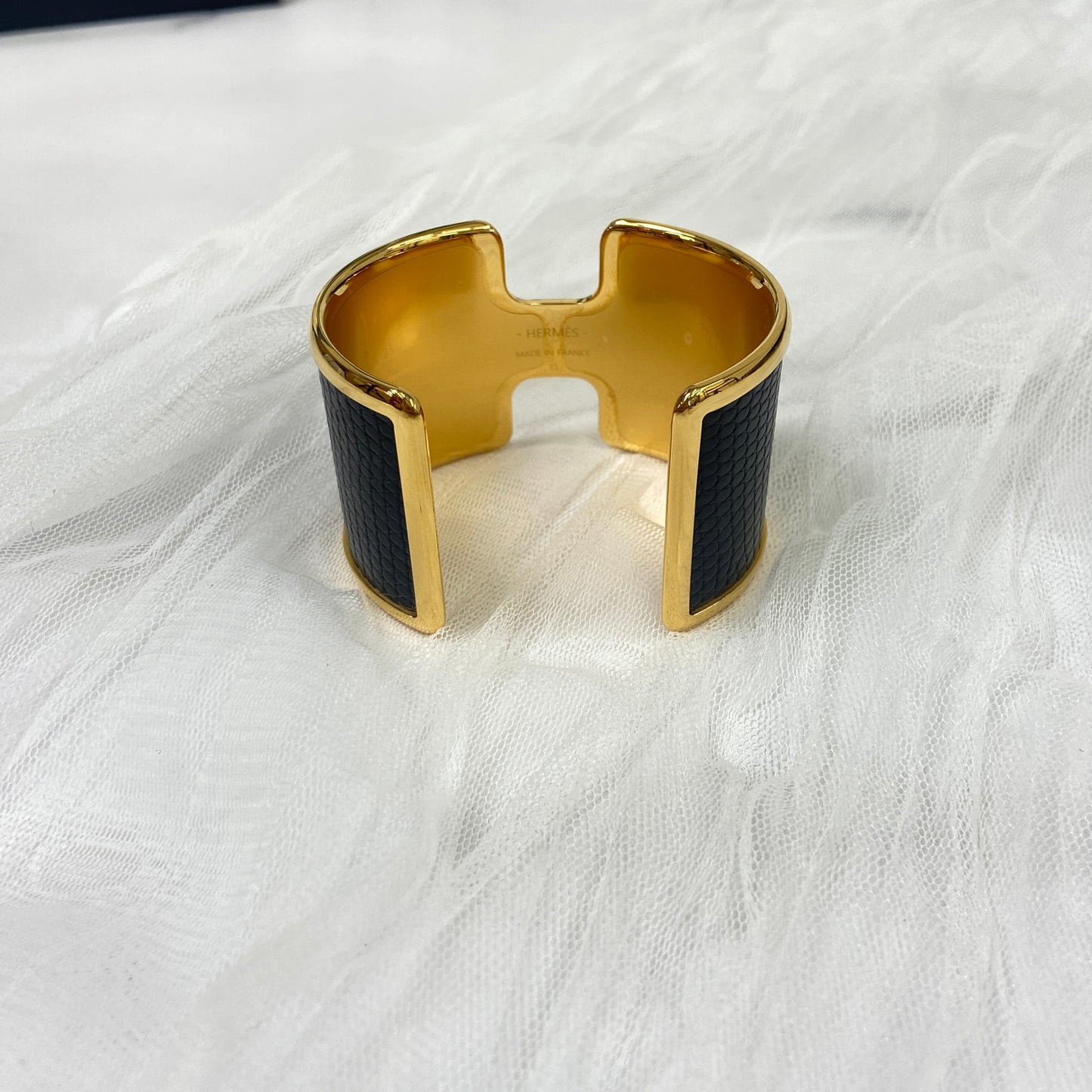 鑑定済み【 新品 】エルメス 《 オランプ 》 T2 リザード ブラック ゴールド ブレスレット